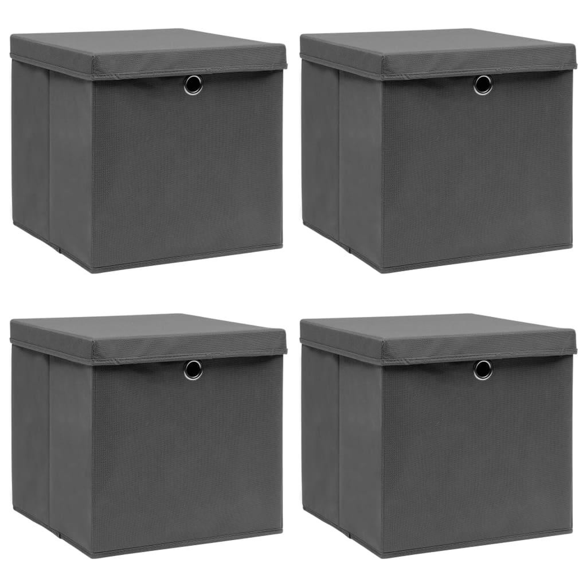 Voir la diapositive 1 : VIDAXL Boîtes de rangement avec couvercle 4 pcs Gris 32x32x32 cm Tissu