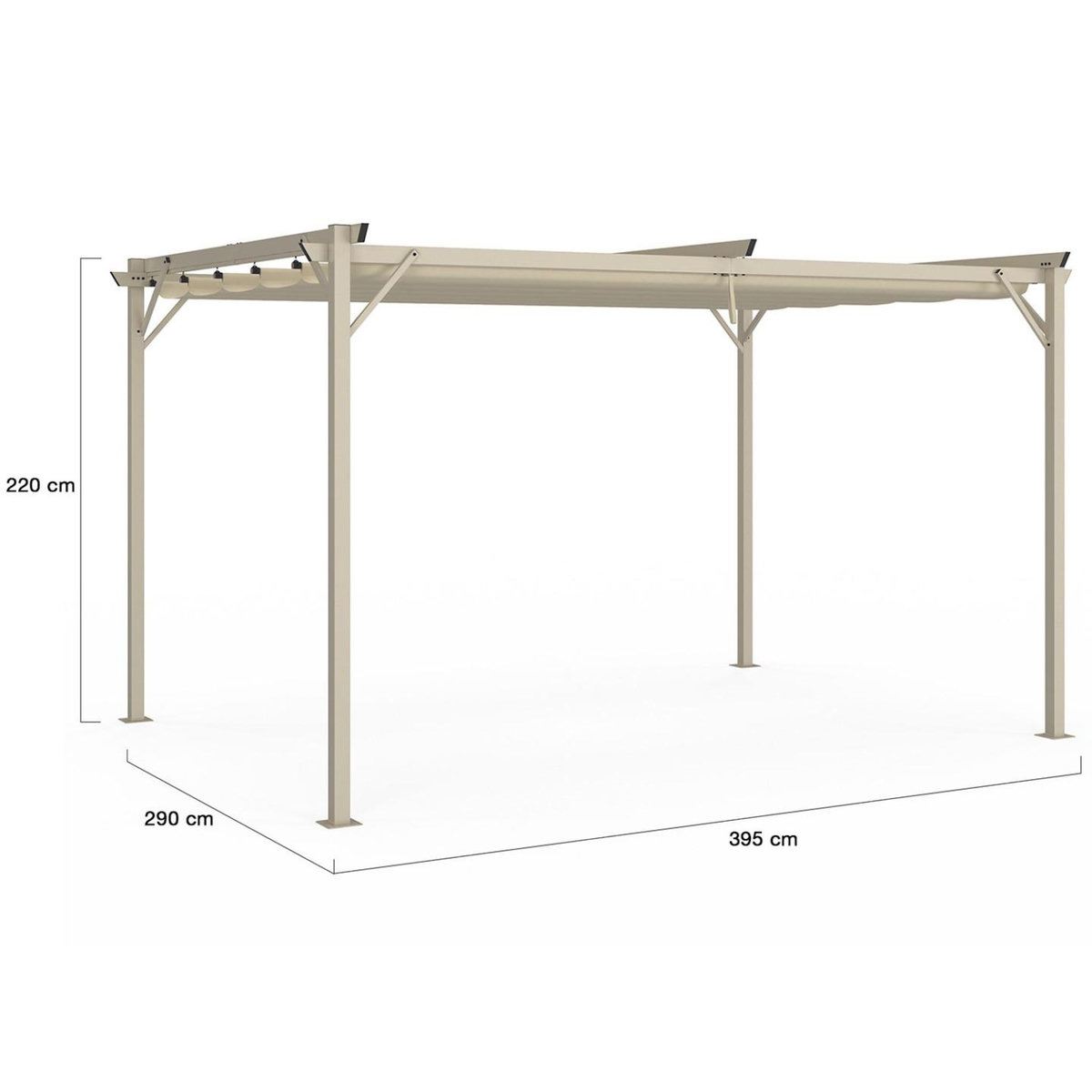 ID MARKET Pergola toit rétractable 4 pieds 3x4 M tonnelle structure beige et toile beige