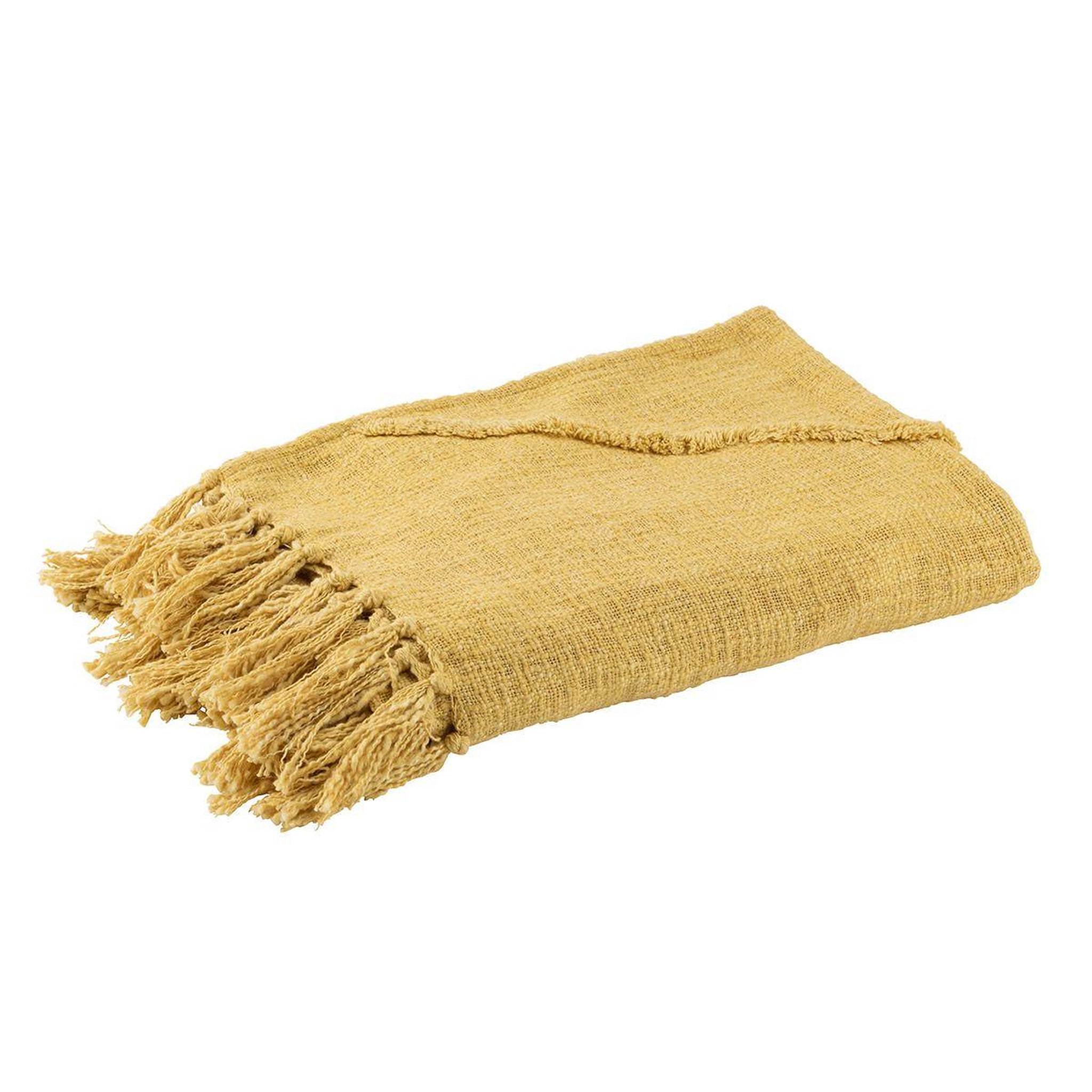 J-LINE Jeté de lit pompons  amalia  56x190cm moutarde