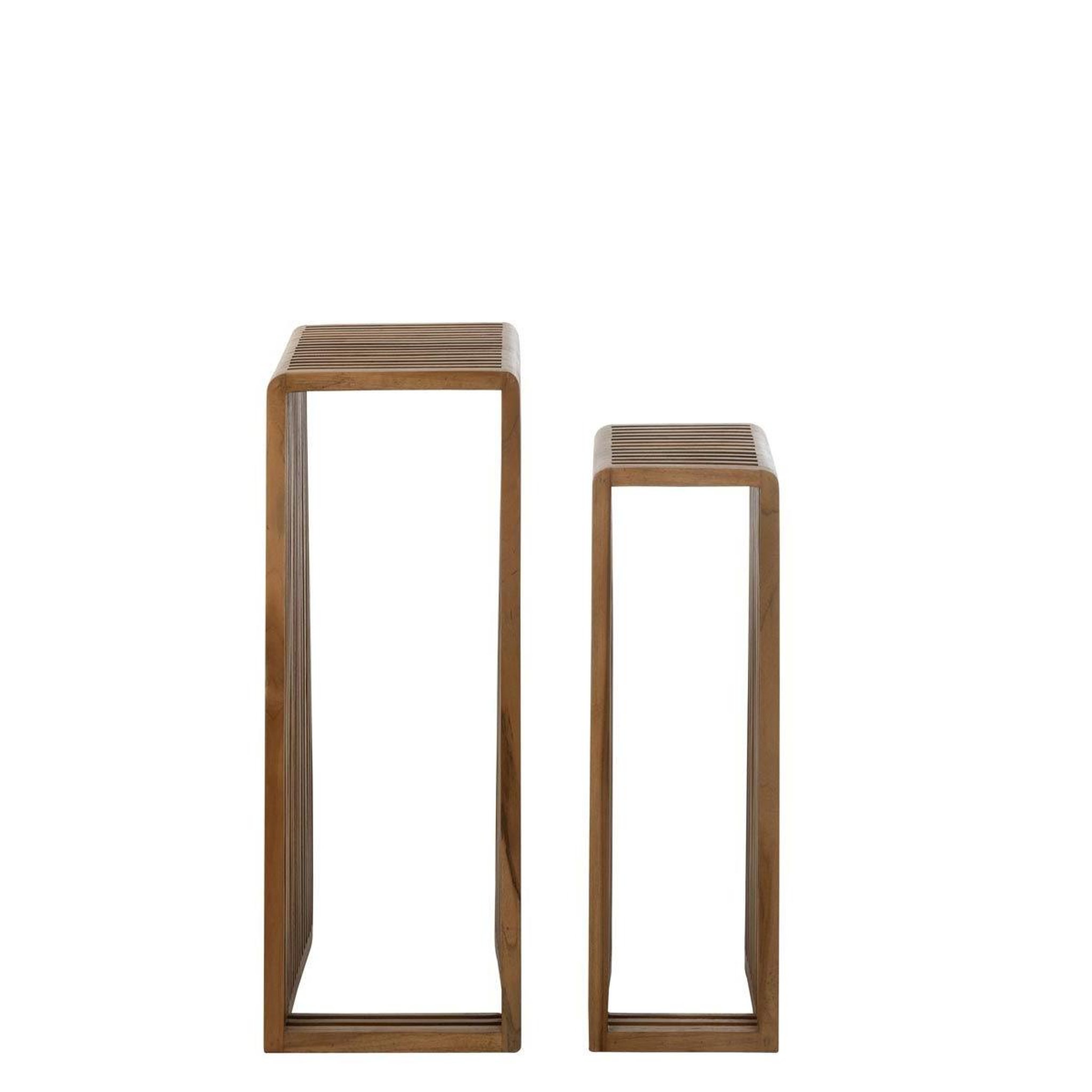 Voir la diapositive 2 : J-LINE Lot de 2 Tables d'Appoint en Bois  Teck  88cm Naturel