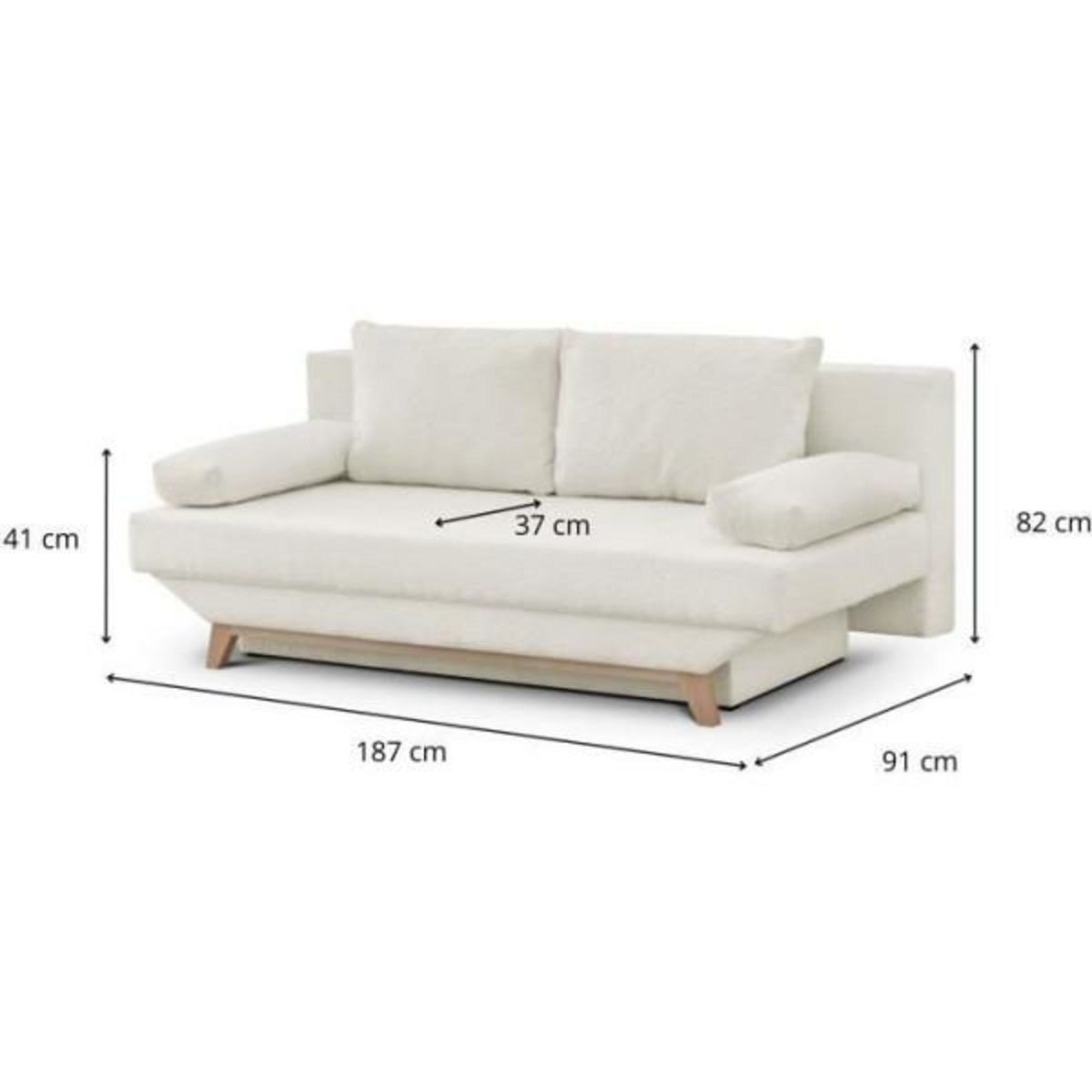 MARKET24 Banquette convertible 3 places TEIJO - Tissu bouclette beige - Coffre de rangement - L187 x P91x H82 cm