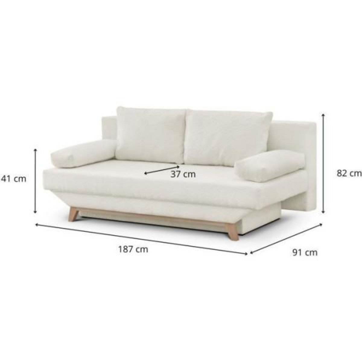 MARKET24 Banquette convertible 3 places TEIJO - Tissu bouclette beige - Coffre de rangement - L187 x P91x H82 cm