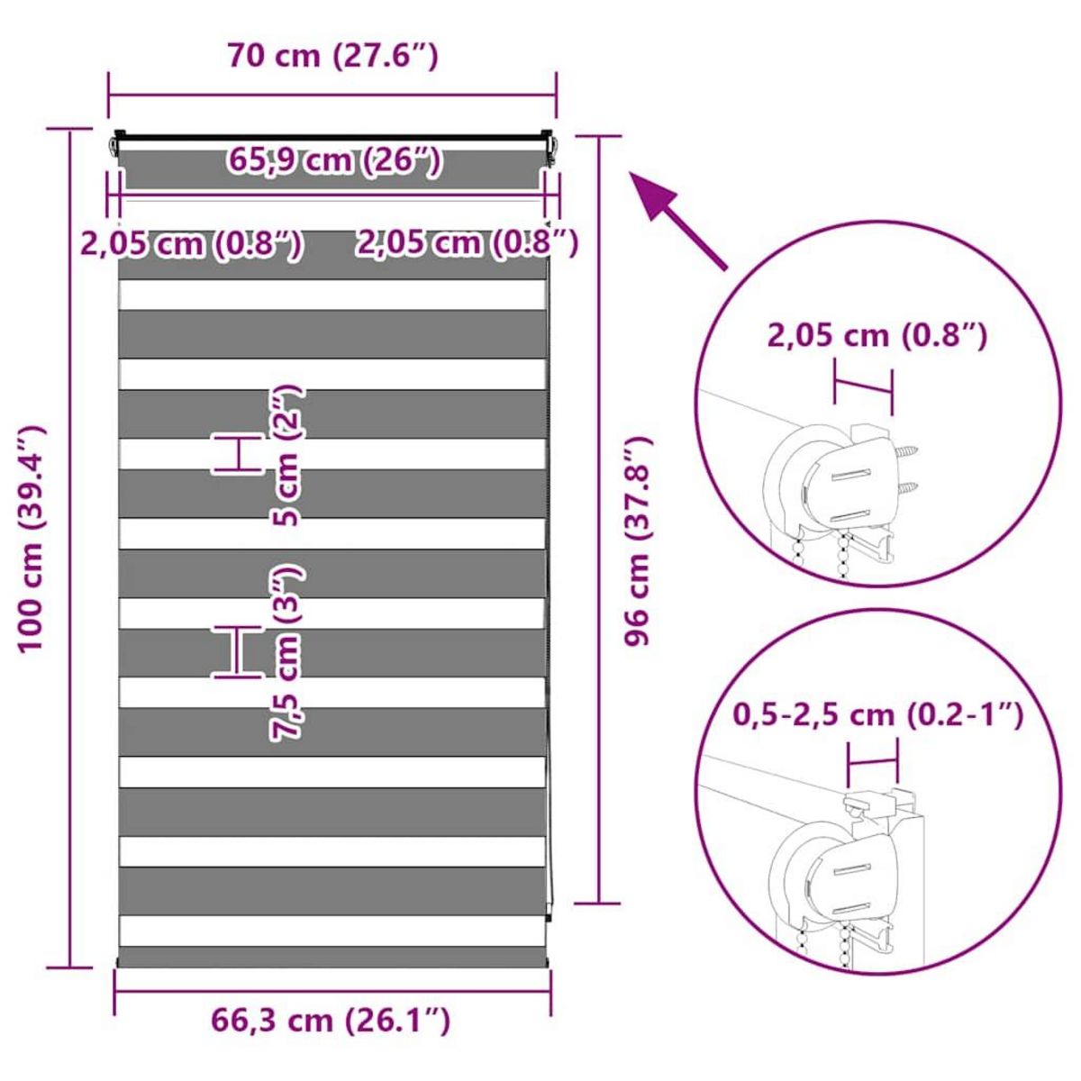 VIDAXL Store zebre noir 70x100 cm largeur du tissu 65,9 cm polyester