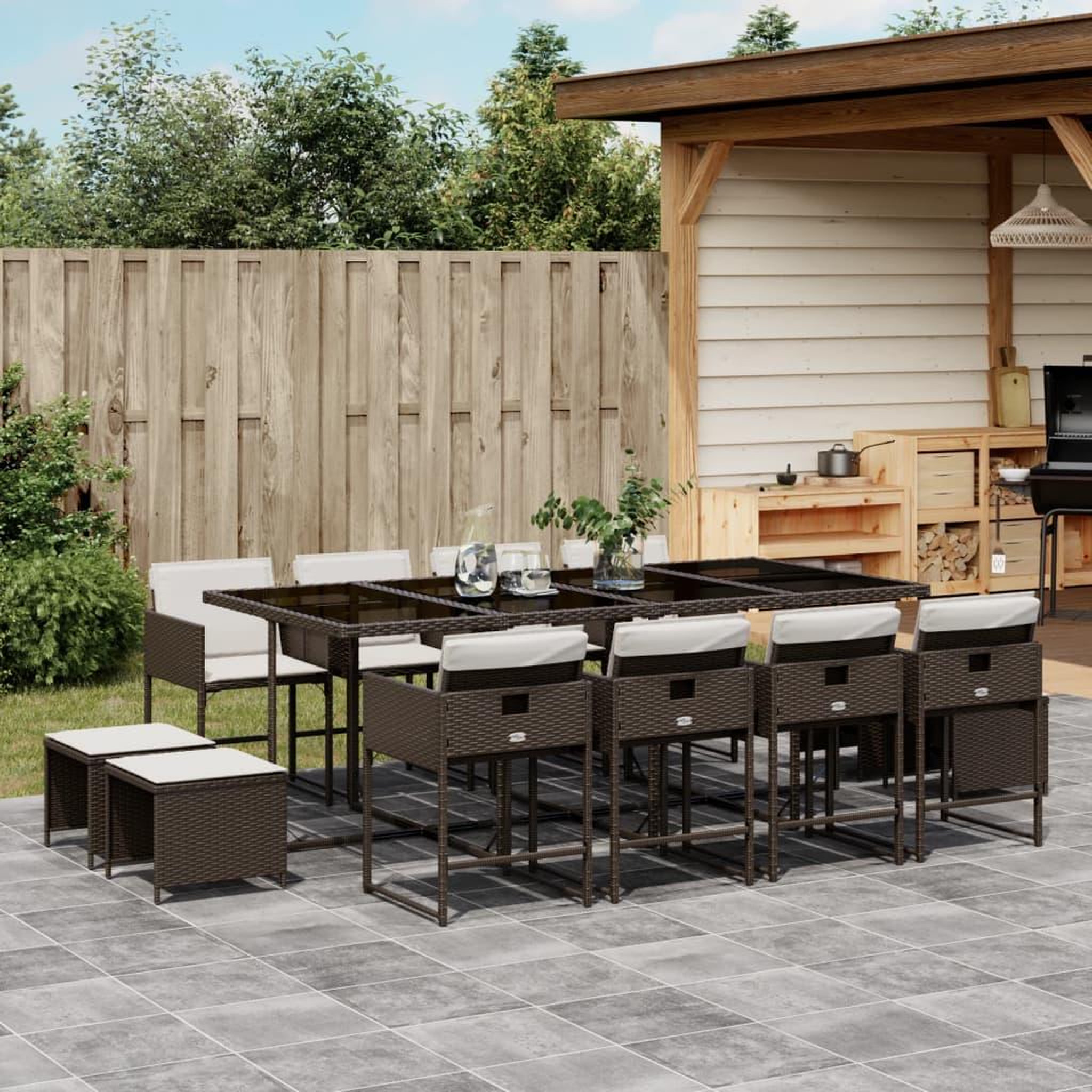 VIDAXL Ensemble a manger de jardin avec coussins 13 pcs marron rotin