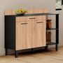 Voir la diapositive 2 : ID MARKET Buffet bas de cuisine 120 cm CINA plan de travail H.83 cm 2 portes + tiroir noir et façon hêtre