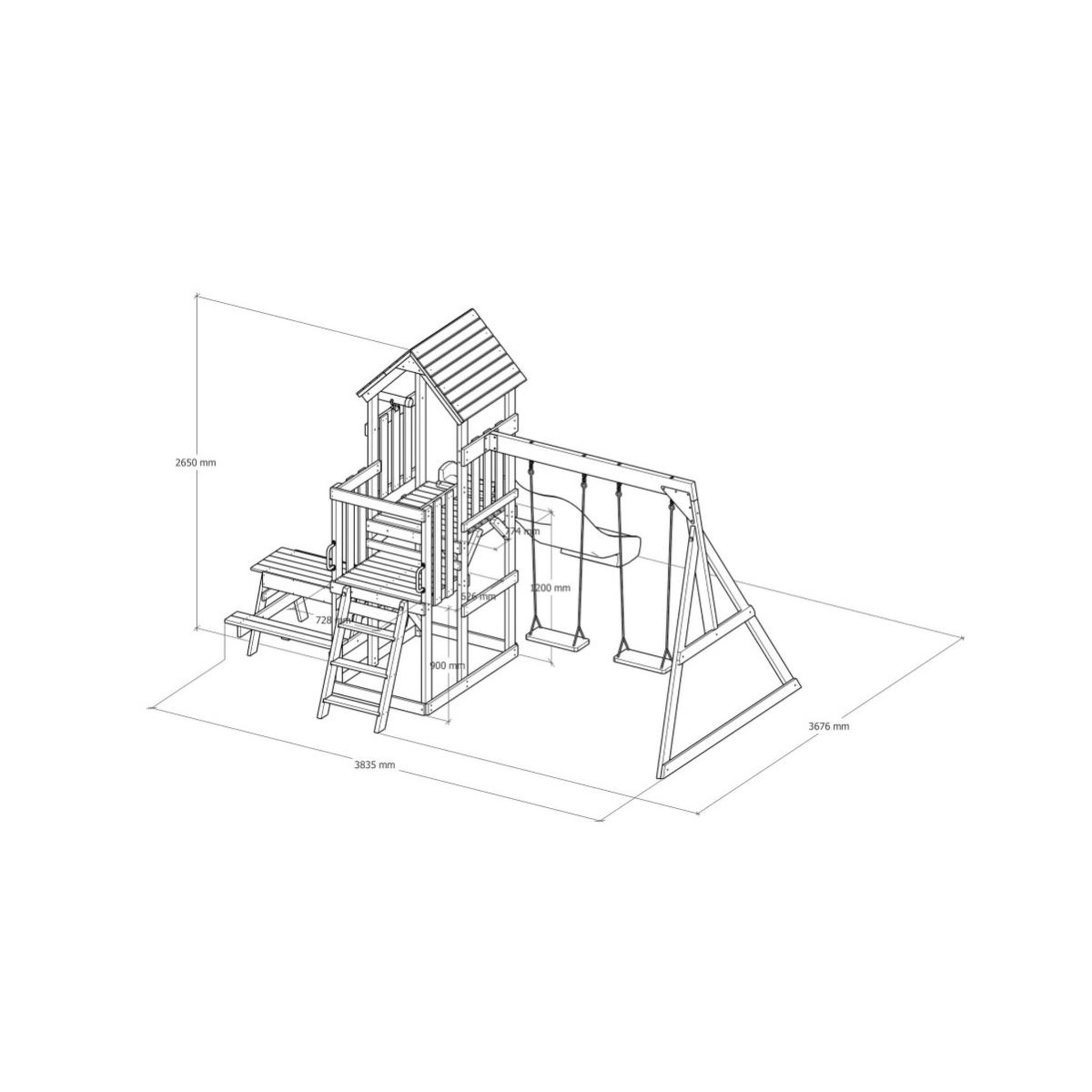 Voir la diapositive 2 : Axi House Portique Mette 2 balançoires + table toboggan rouge