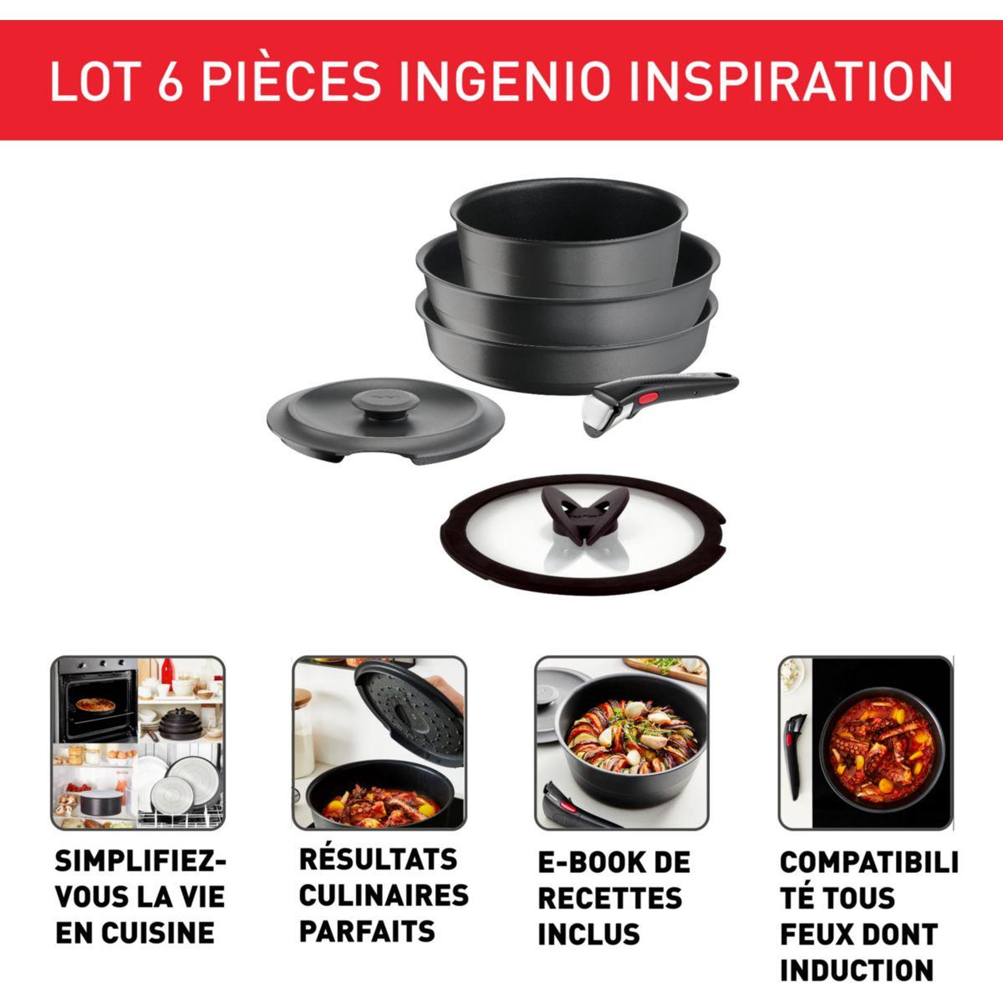 Voir la diapositive 3 : TEFAL Batterie de cuisine Ingenio Inspiration Cocotte Fonte 5pcs