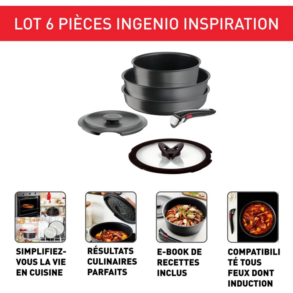 TEFAL Batterie de cuisine Ingenio Inspiration Cocotte Fonte 5pcs