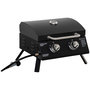 Voir la diapositive 1 : OUTSUNNY Barbecue gaz de table transportable pieds pliables - 2 brûleurs 5 kW - barbecue gaz de camping - grille de cuisson, réceptacle graisse, thermomètre - acier noir