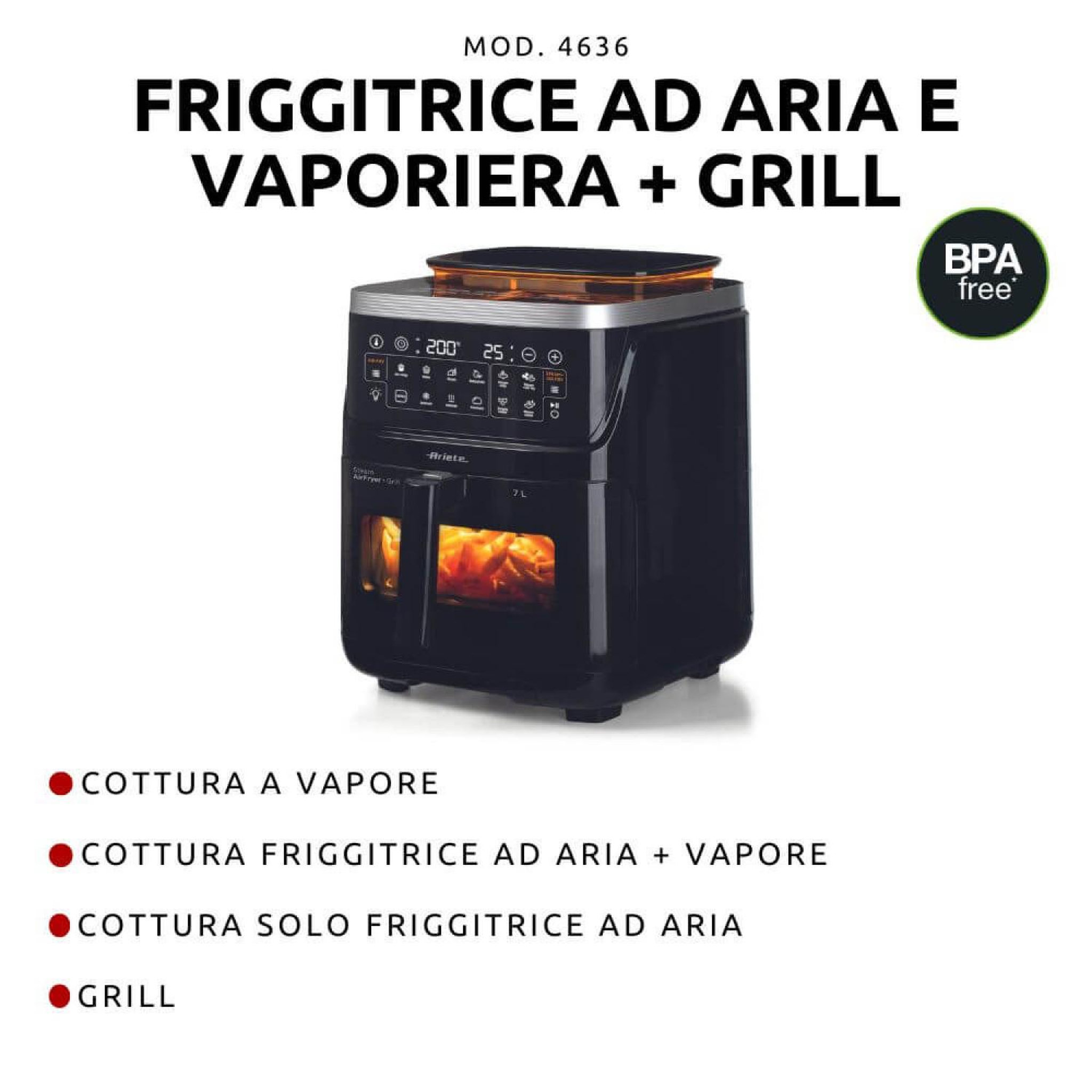 Voir la diapositive 3 : ARIETE Friteuse à air Ariete 4636/00 Noir 7L 1700W