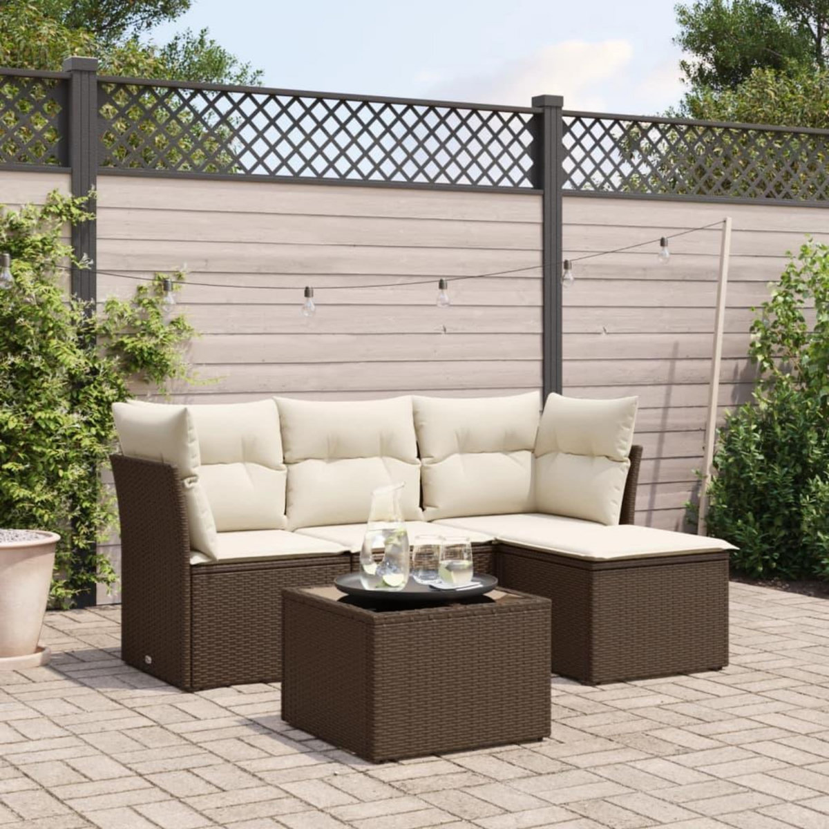 VIDAXL Salon de jardin avec coussins 5 pcs marron resine tressee
