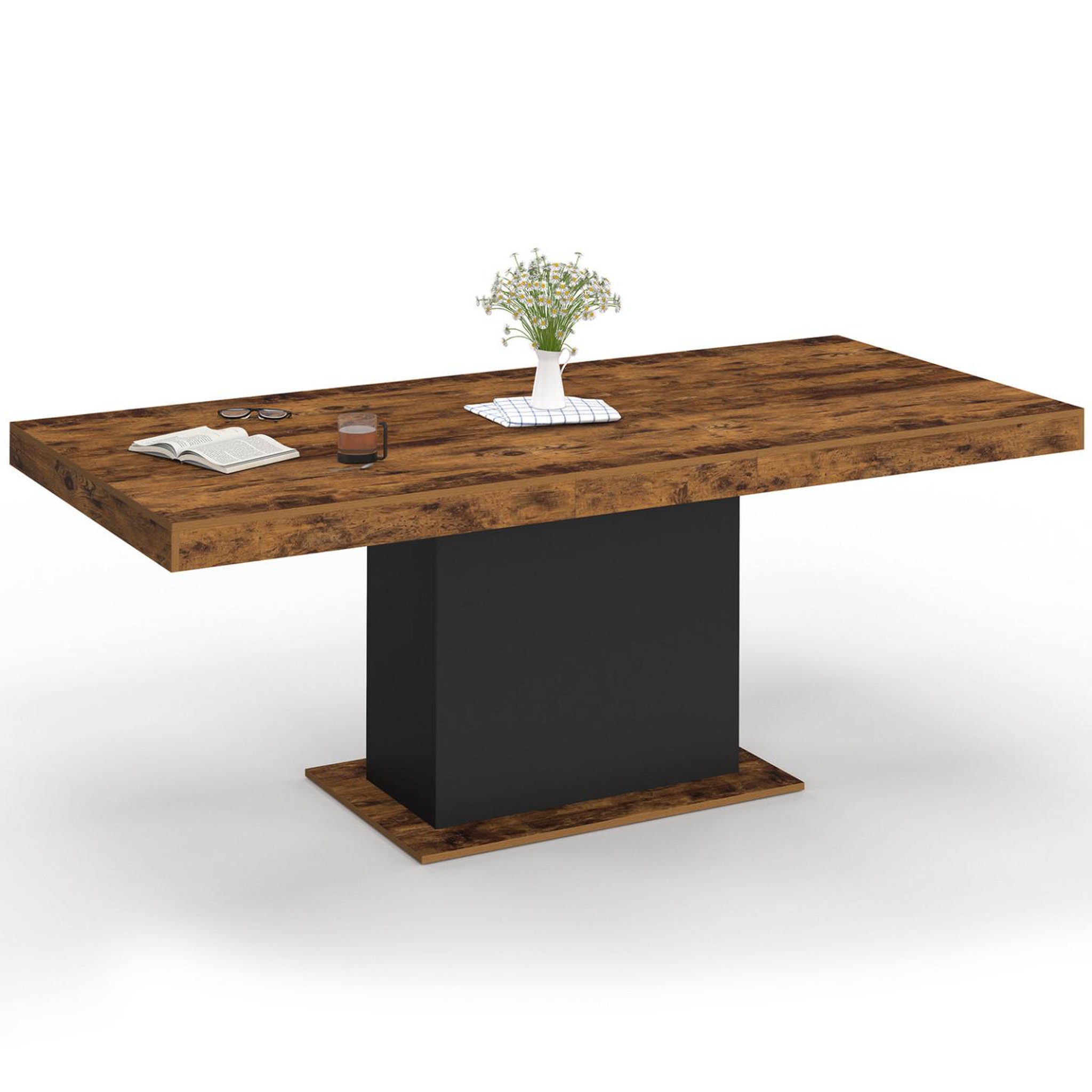 Voir la diapositive 3 : ID MARKET Table à manger extensible rectangle eden 6-10 personnes bois effet vieilli et noir 160-200 cm