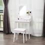 Voir la diapositive 2 : HOMCOM Coiffeuse table de maquillage avec tabouret miroir rabattable coffre + 2 tiroirs MDF bois massif pin blanc