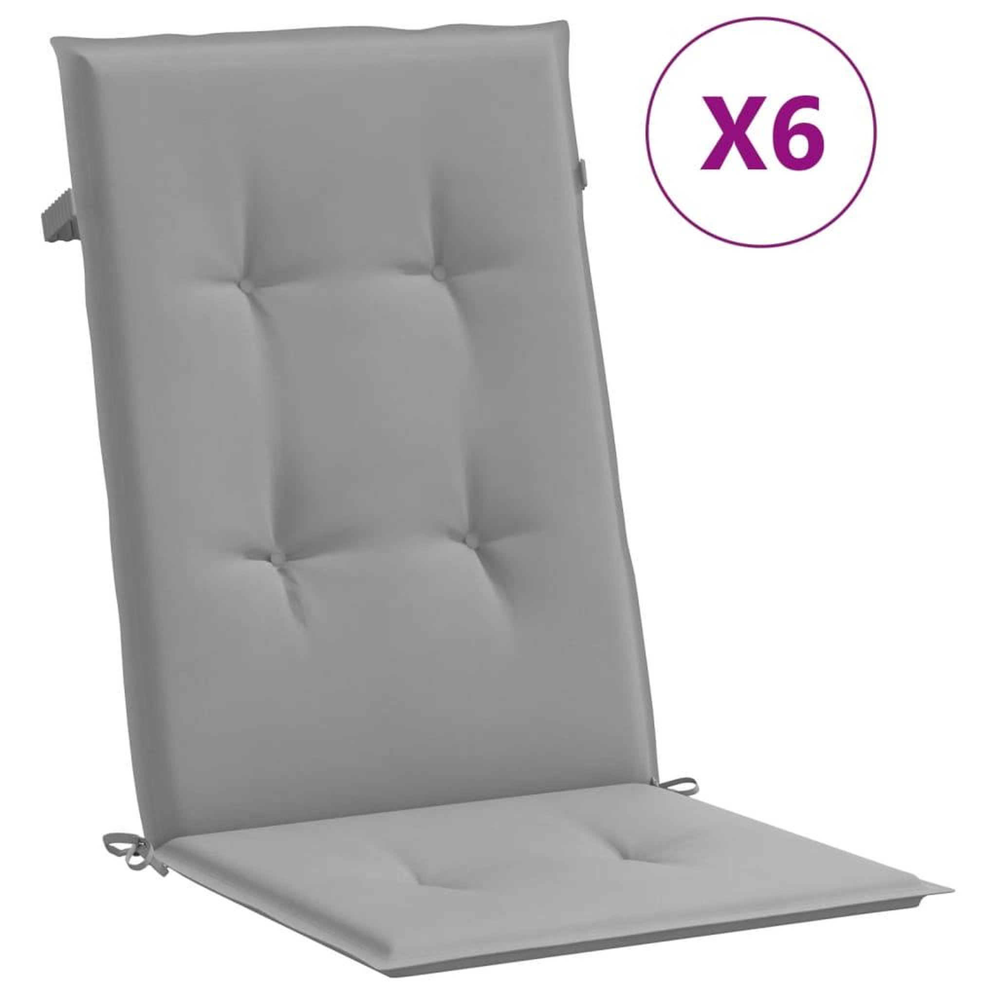 Voir la diapositive 2 : VIDAXL Coussins de chaise de jardin a dossier haut lot de 6 gris tissu