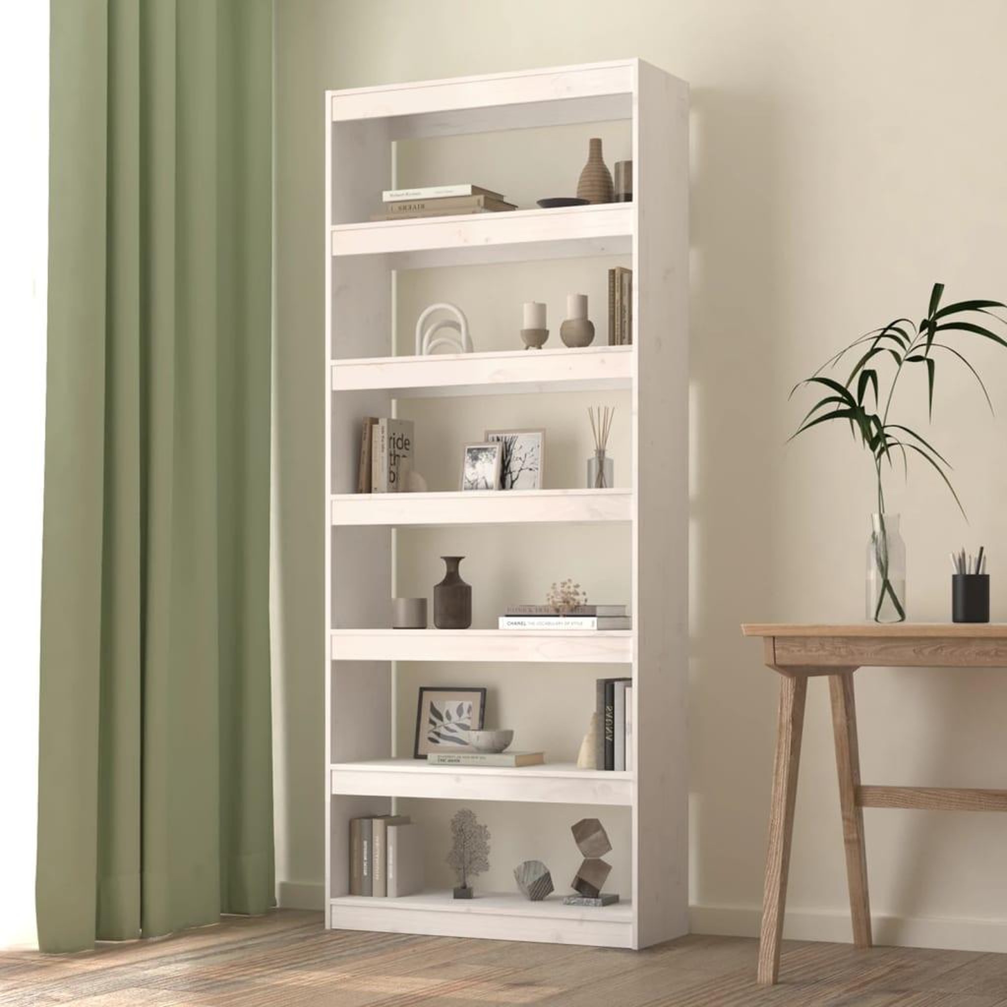 Voir la diapositive 1 : VIDAXL Bibliotheque/Separateur de piece Blanc 80x30x199,5cm Pin massif