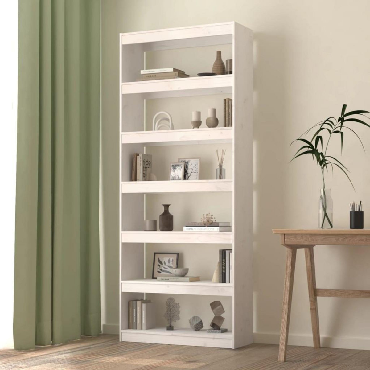 VIDAXL Bibliotheque/Separateur de piece Blanc 80x30x199,5cm Pin massif
