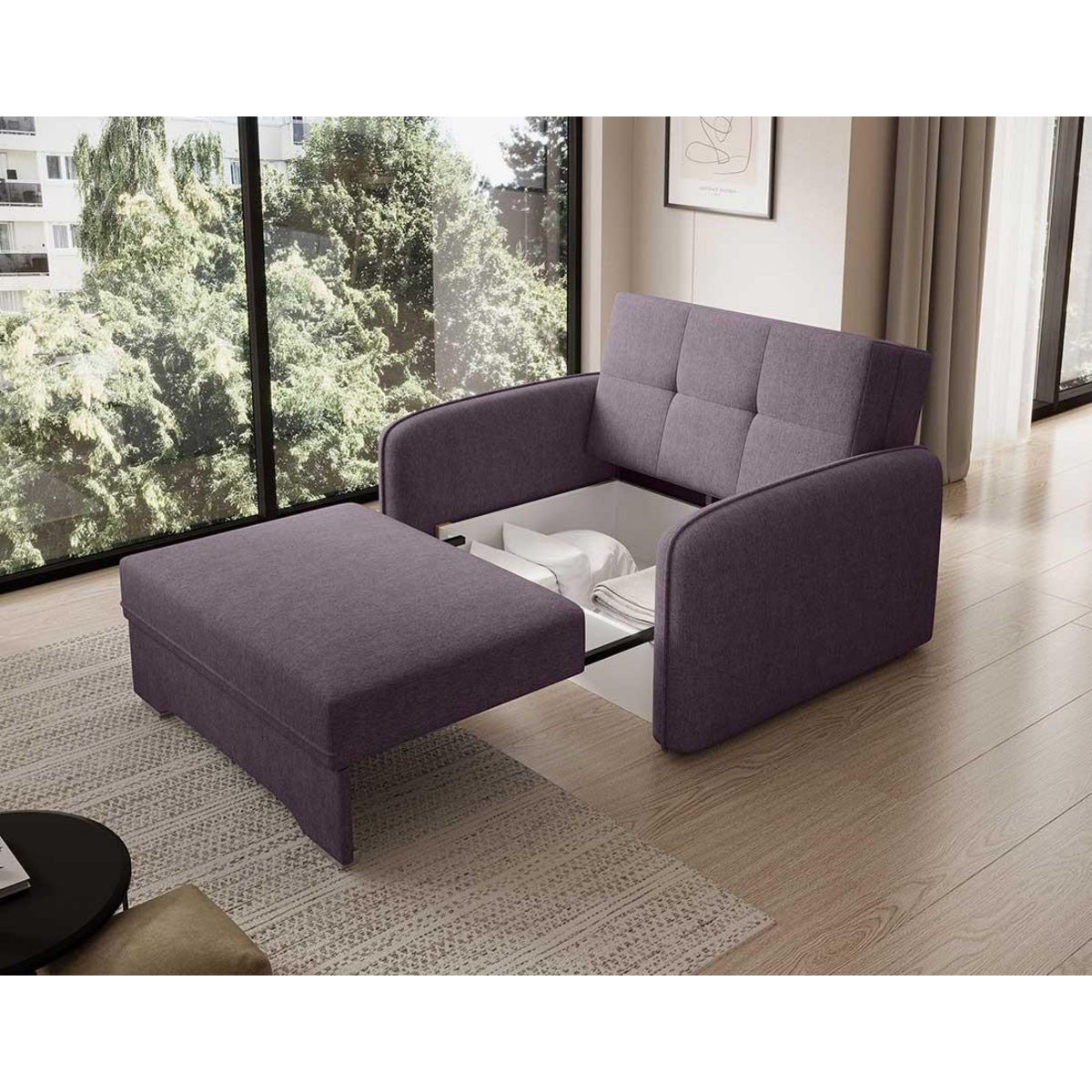 BEST MOBILIER Michelle - fauteuil convertible avec coffre en velours