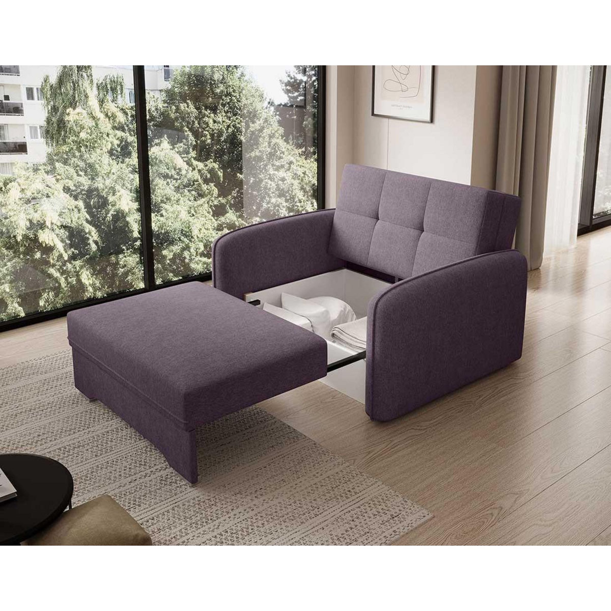 BEST MOBILIER Michelle - fauteuil convertible avec coffre en velours