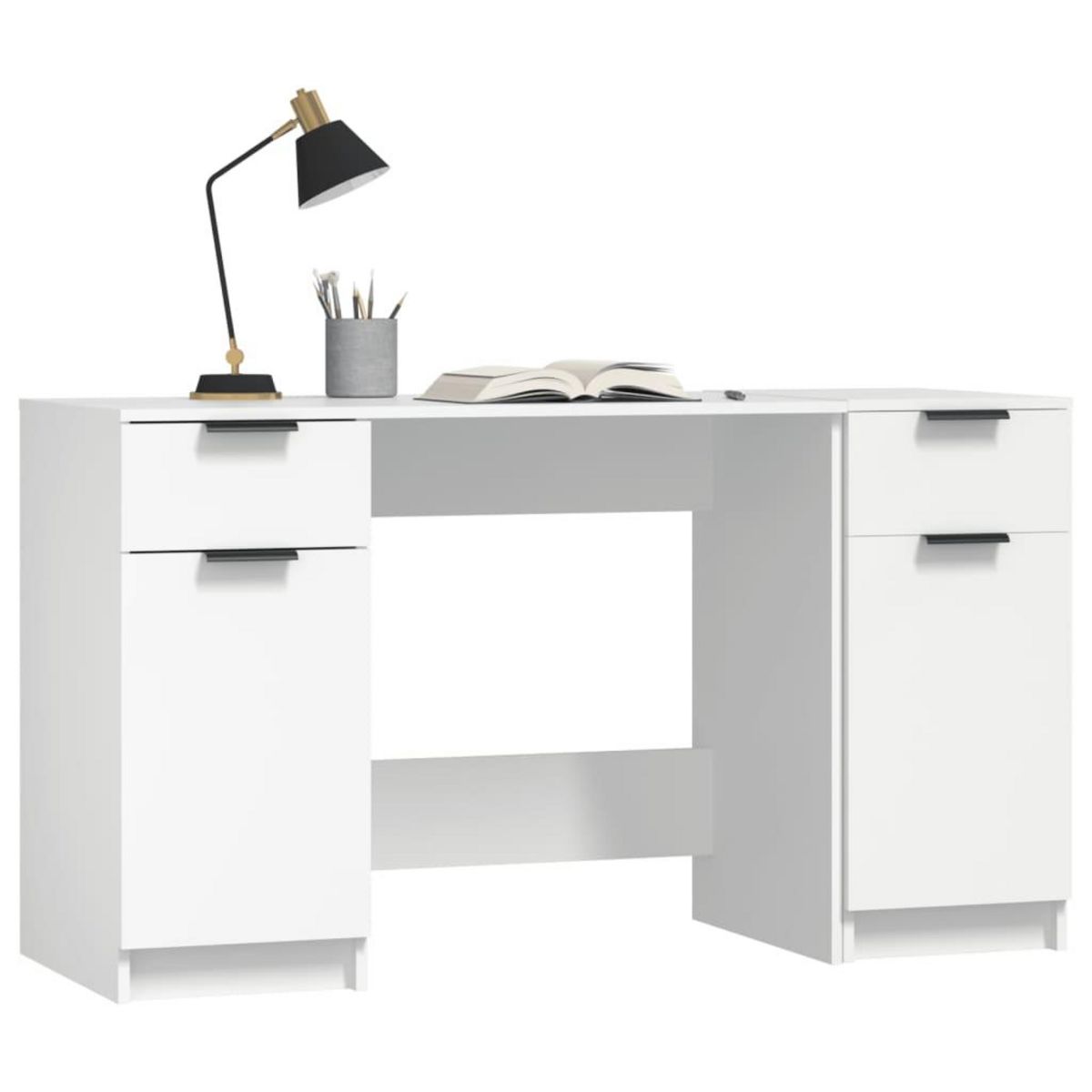 VIDAXL Bureau avec armoire laterale Blanc Bois d'ingenierie