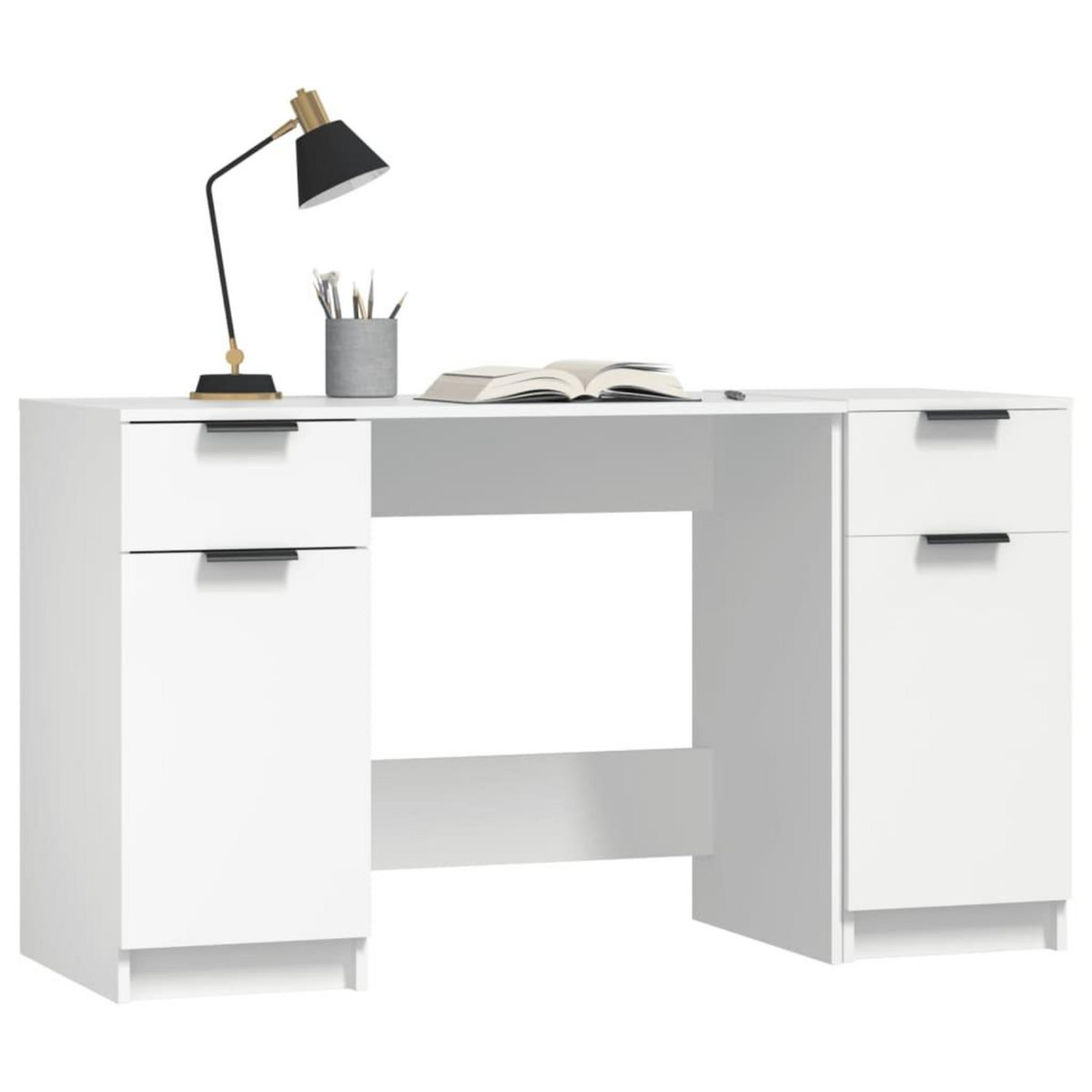 VIDAXL Bureau avec armoire laterale Blanc Bois d'ingenierie