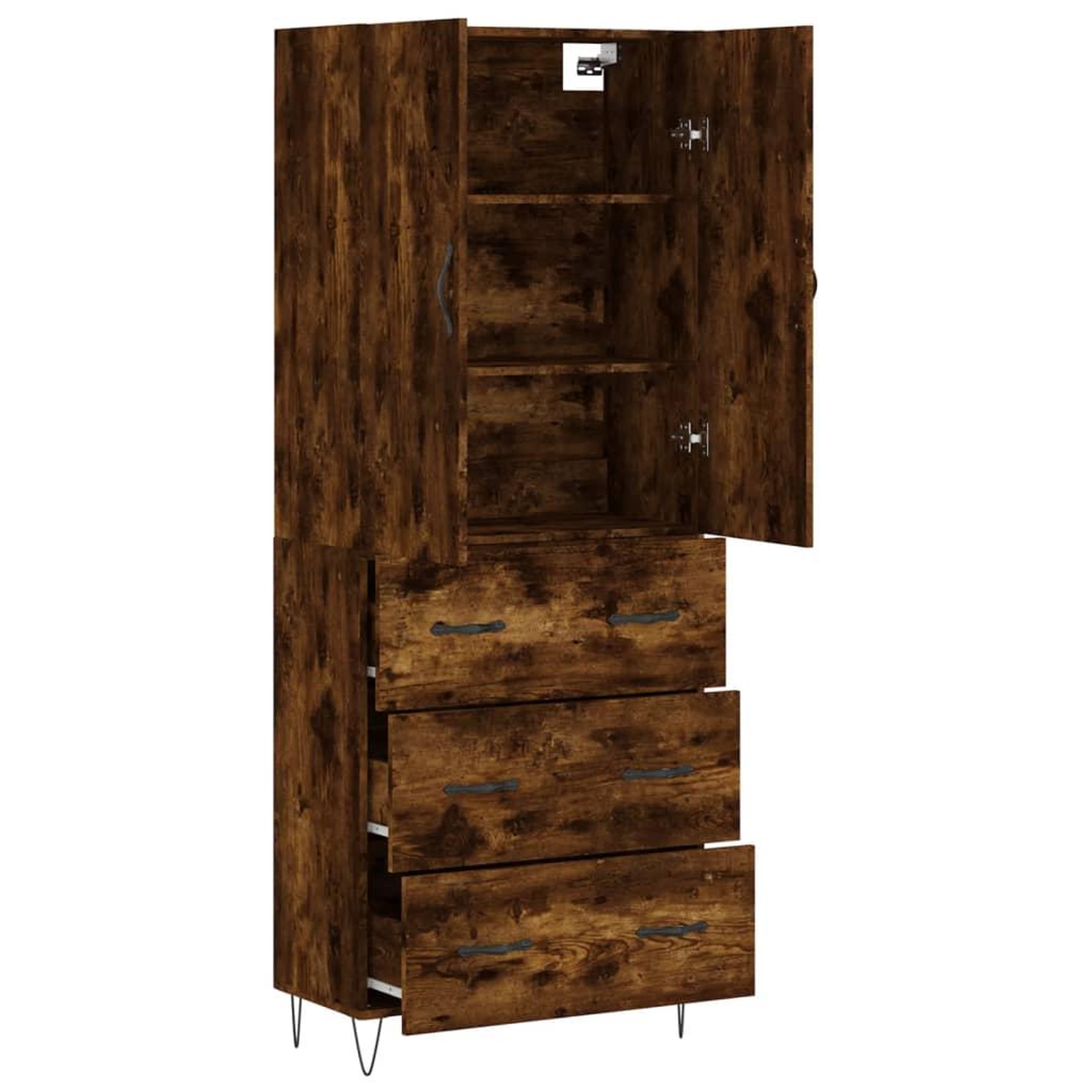 Voir la diapositive 4 : VIDAXL Buffet haut Chene fume 69,5x34x180 cm Bois d'ingenierie