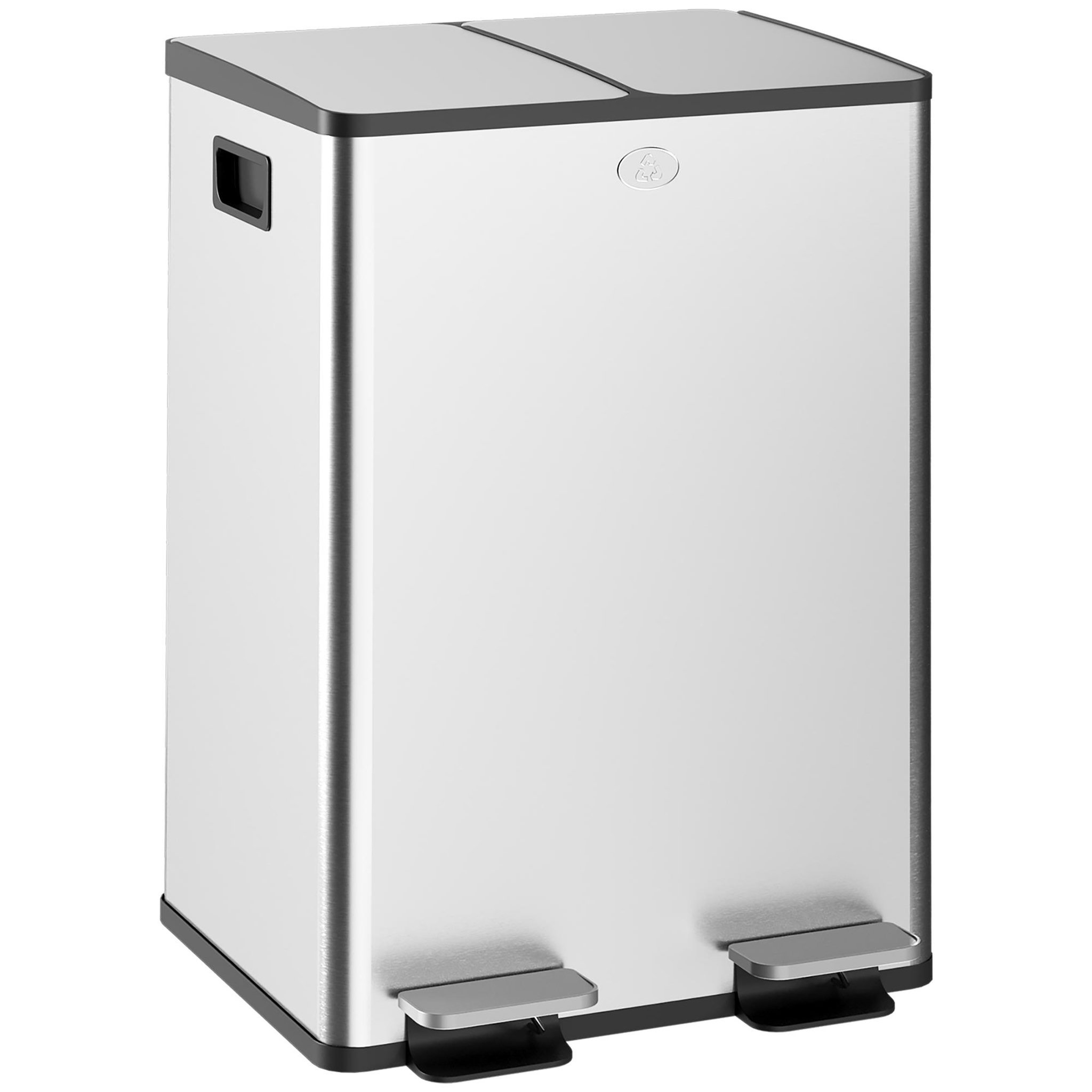 HOMCOM Poubelle de cuisine tri selectif 2 x 28l - poubelle à pédales - acier inox. Coloris disponibles : Gris