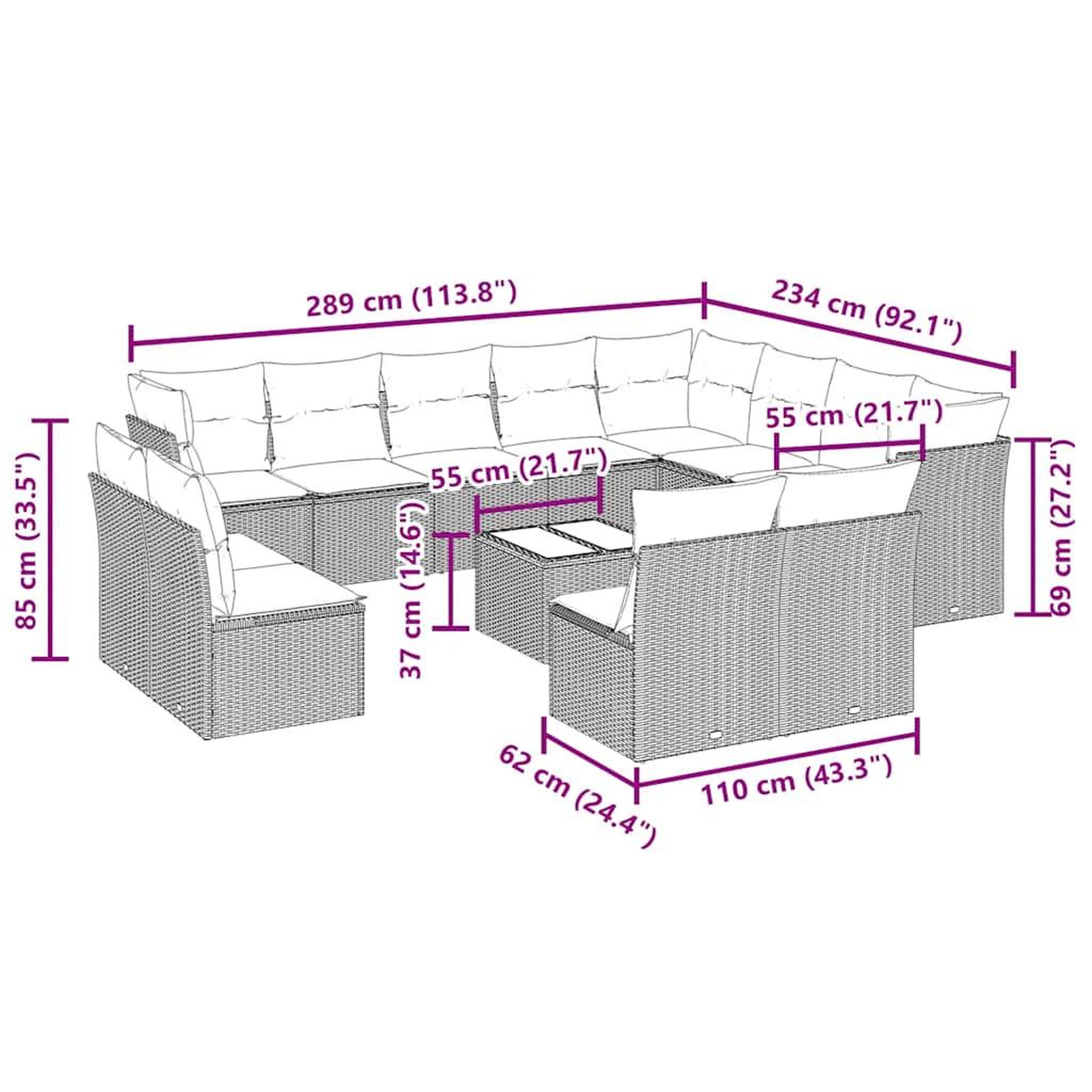 Voir la diapositive 4 : VIDAXL Salon de jardin avec coussins 13 pcs gris clair resine tressee
