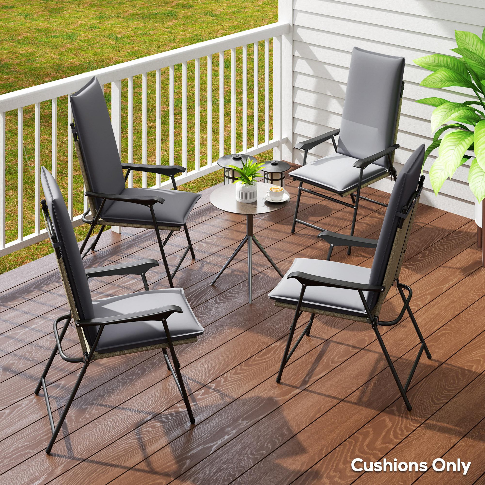 Voir la diapositive 2 : OUTSUNNY Lot de 4 coussins galettes assise dossier de chaises fauteuils de jardin polyester gris