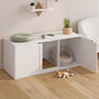 Voir la diapositive 4 : ID MARKET Maison de toilette chat XL cache-litière 2 portes et griffoir bois blanc