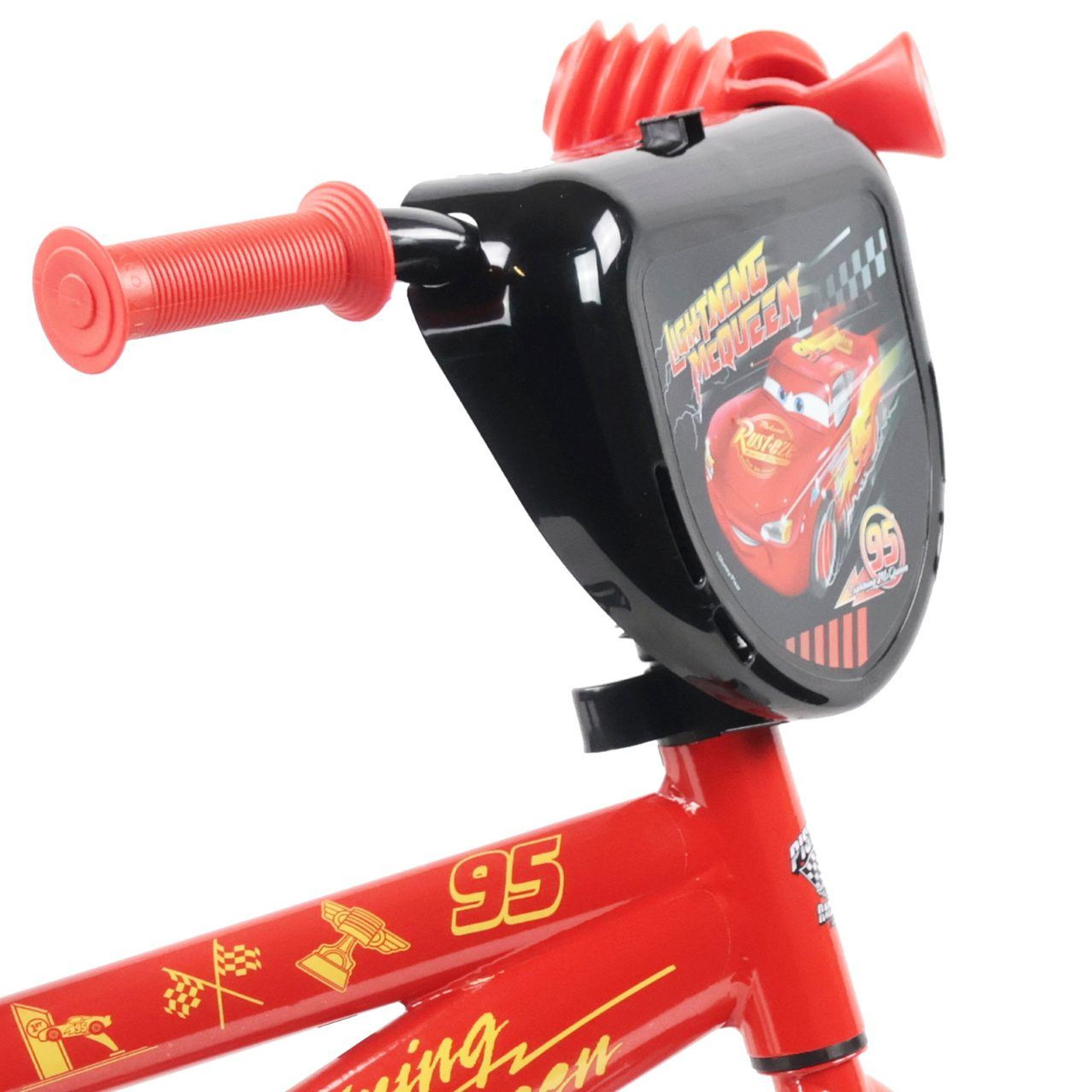Voir la diapositive 3 : Disney Cars Vélo 10'' enfant CARS de Disney avec plaque avant décorative, garde boues, carter, roues bâtons & 2 stabilisateurs