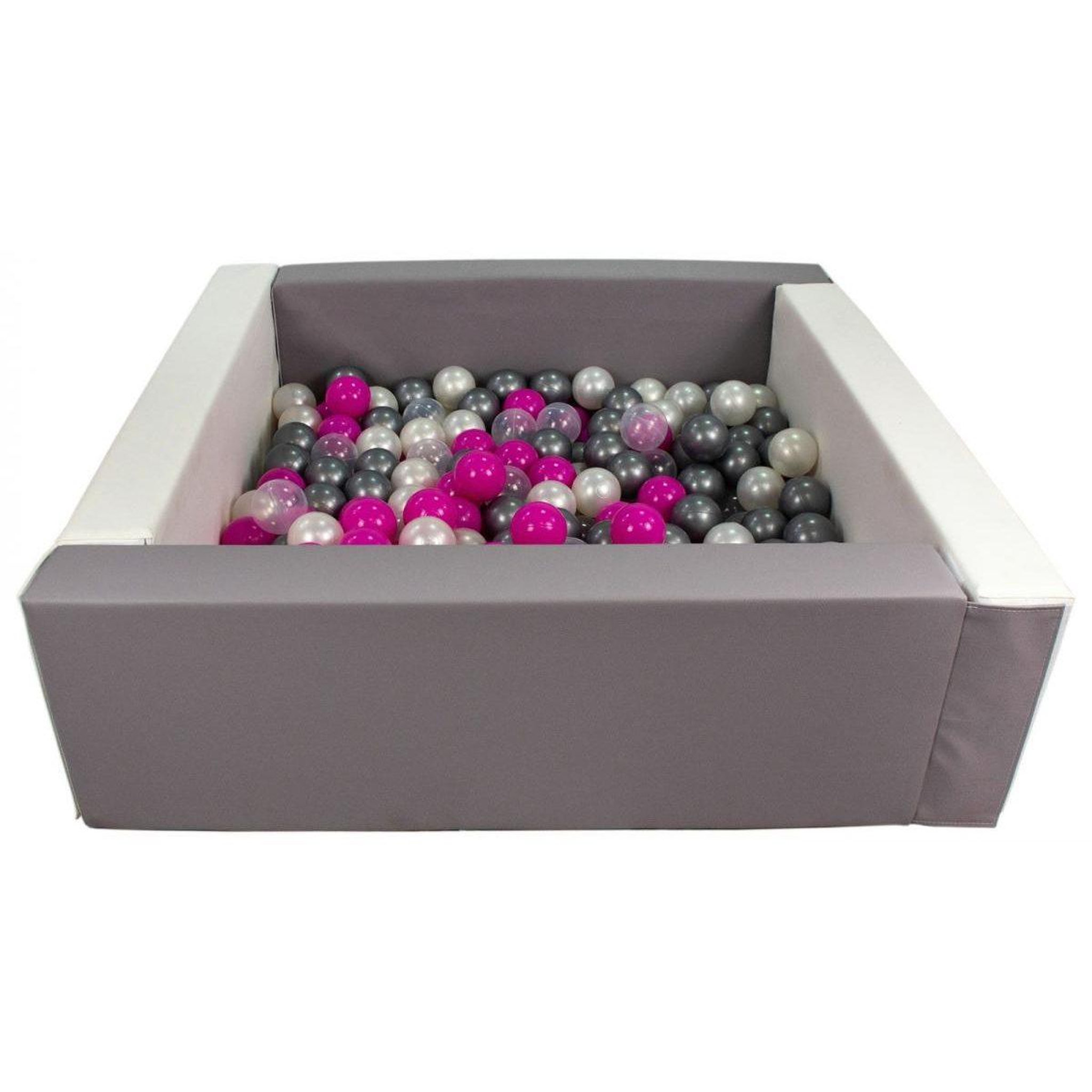 VELINDA Piscine à balles carrée avec 200 balles - blanc, gris/perle, transparent, rose, argent