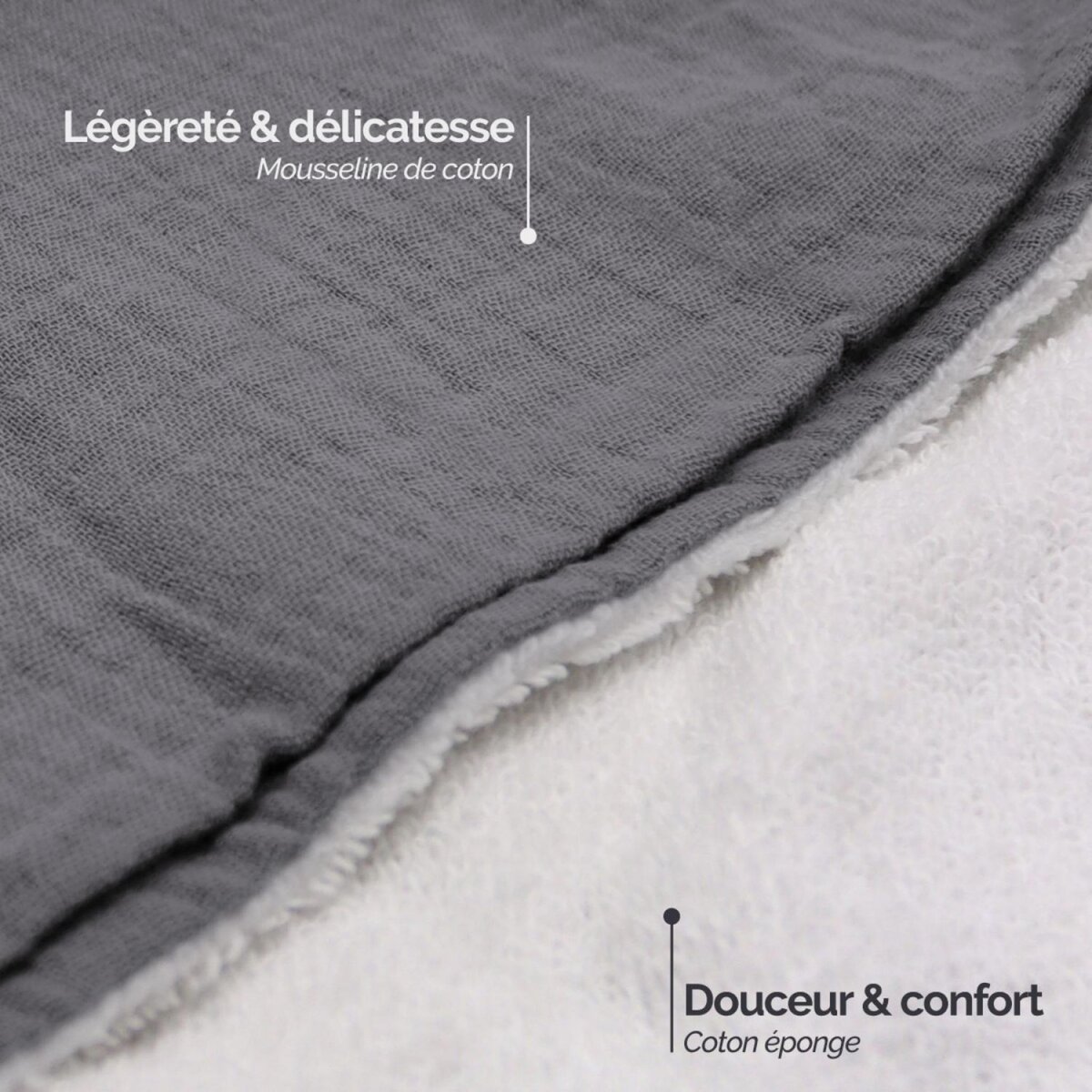 Monsieur Bébé Cape, sortie de bain pour bébé intérieur 100 % coton - 100 x 100 cm - Lapin - Gris