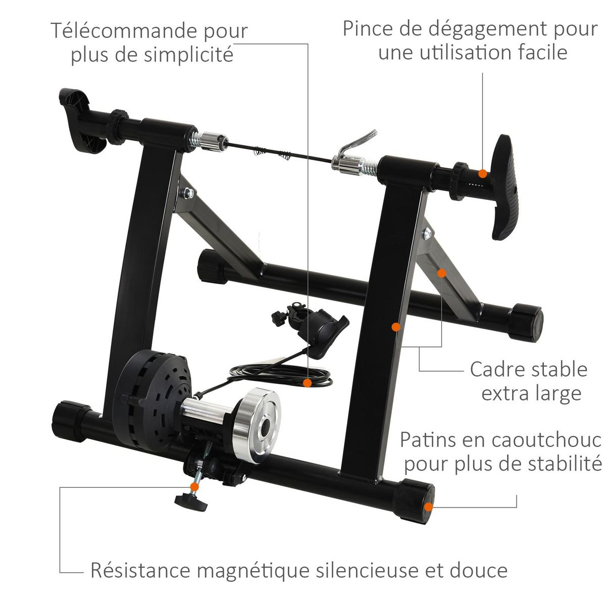 HOMCOM Home trainer pour vélo support entraînement vélo VTT trainer magnétique pliable 5 niveaux de résistance réglable noir