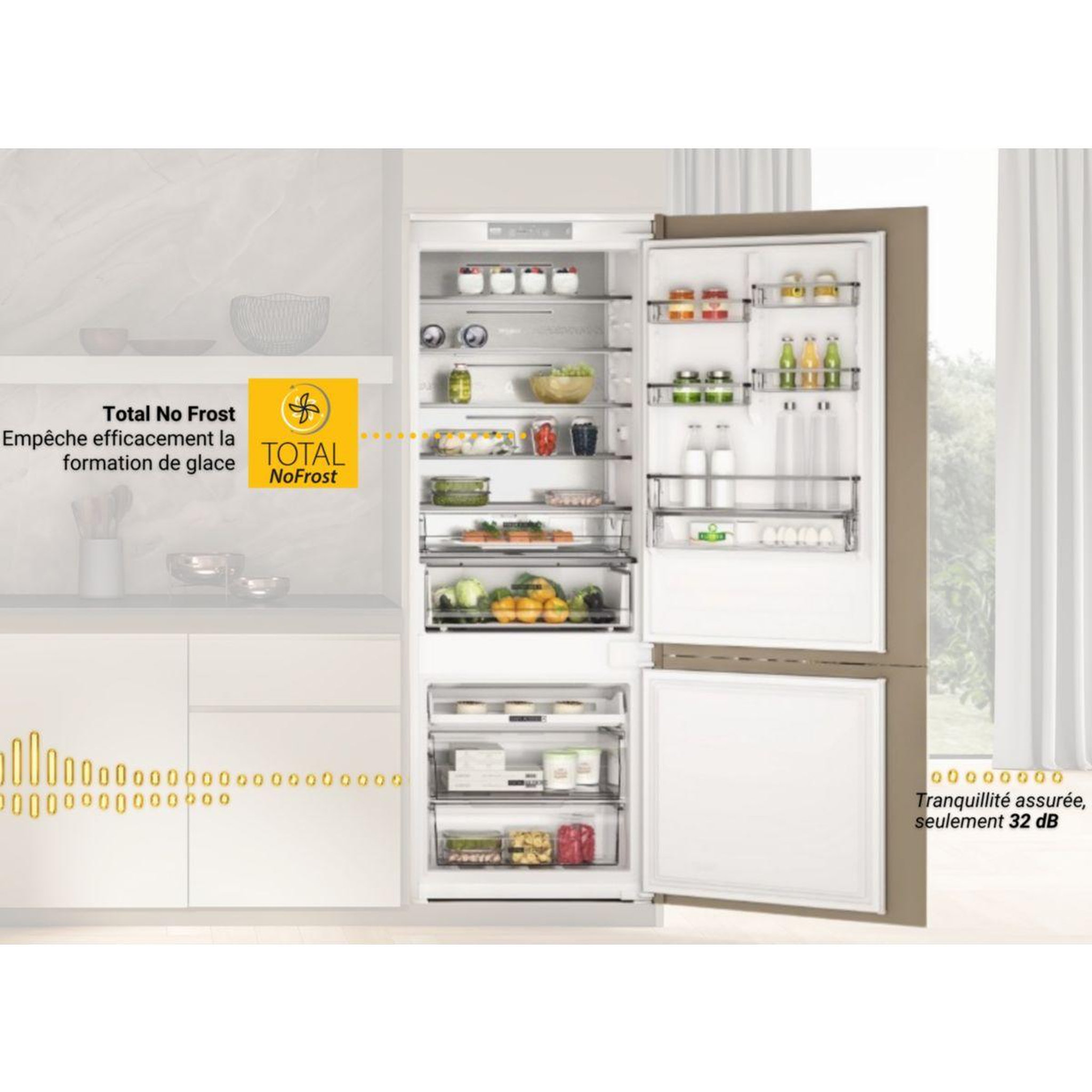 Voir la diapositive 3 : Whirlpool Réfrigérateur combiné encastrable whsp70t121 supreme silence 70cm
