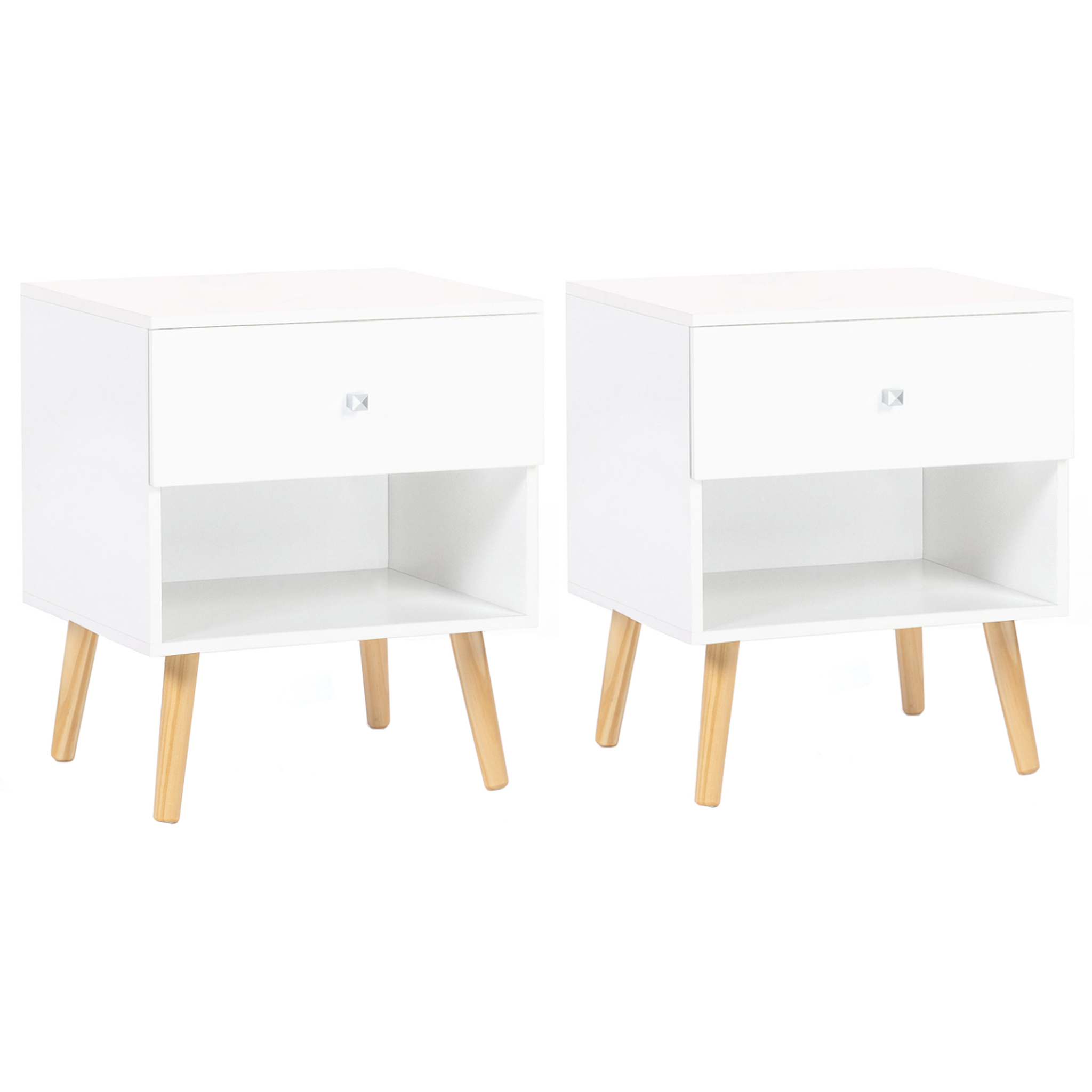 ID MARKET Lot de 2 tables de chevet emmie scandinaves 1 tiroir avec niche blanc