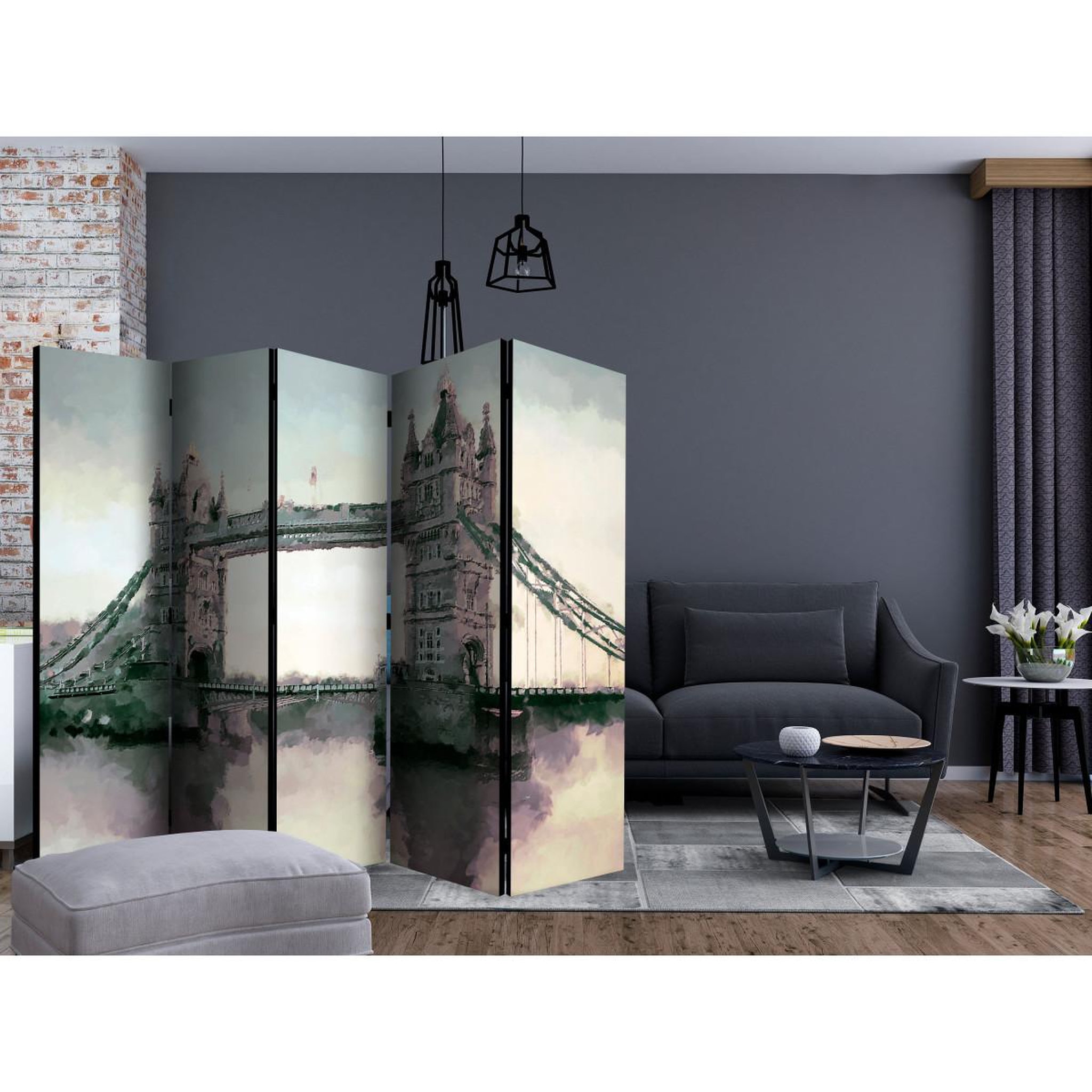 Voir la diapositive 2 : Paris Prix Paravent 5 volets  victorian tower bridge  172x225cm