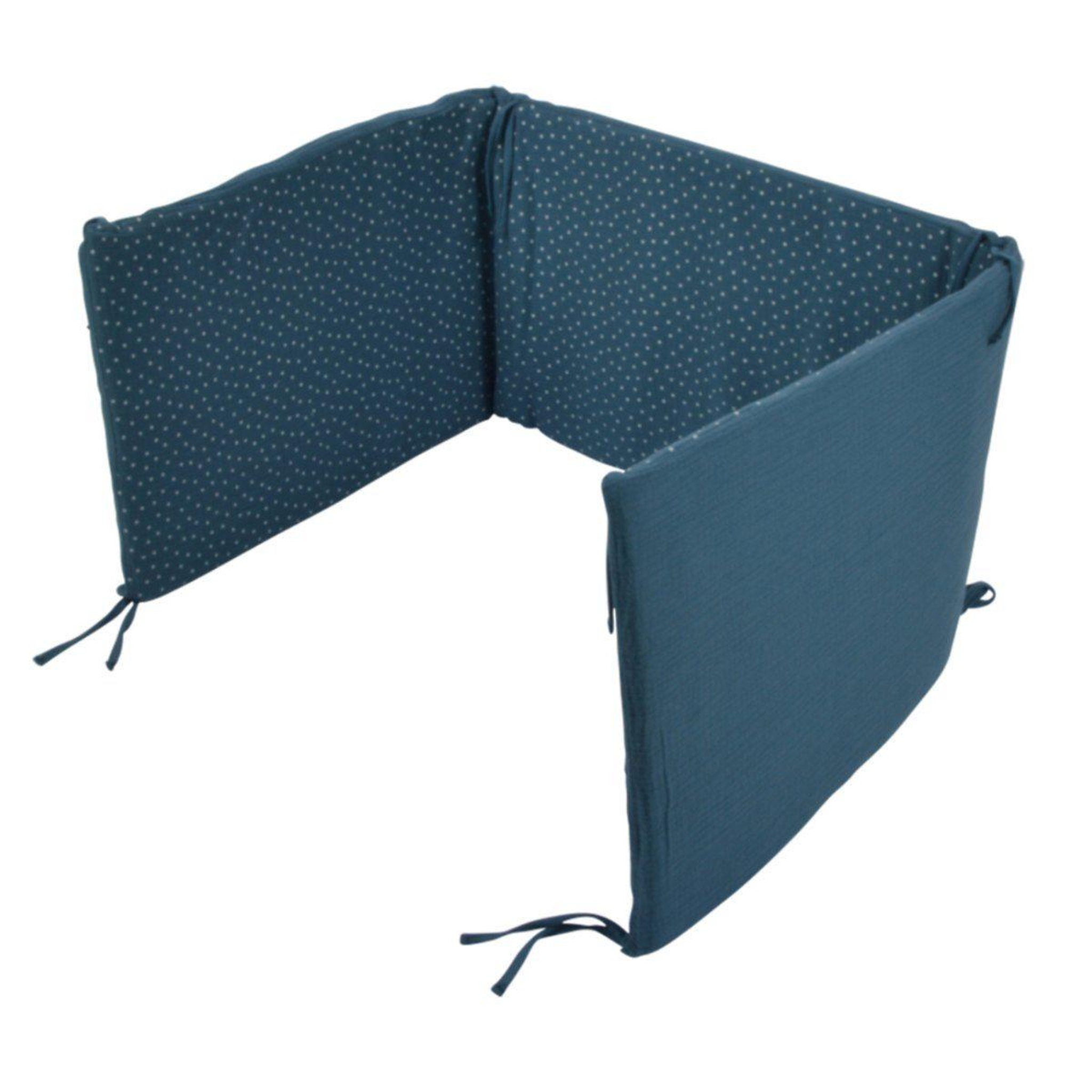 Voir la diapositive 1 : BEBE DOUCEUR Tour de lit bébé  coton  40x180cm bleu foncé