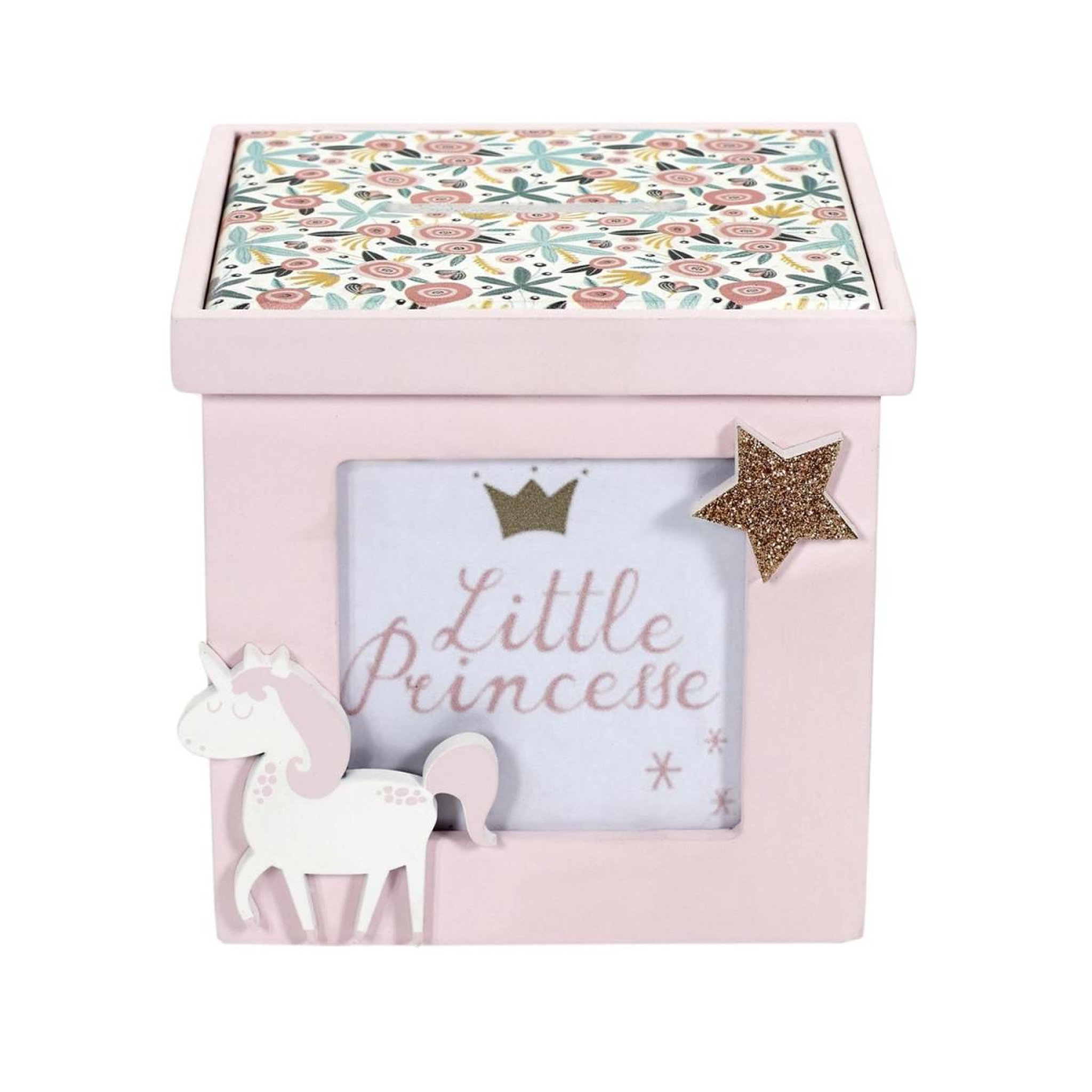 Voir la diapositive 2 : HOME DECO KIDS Tirelire Déco en Bois  Cube  11cm Rose