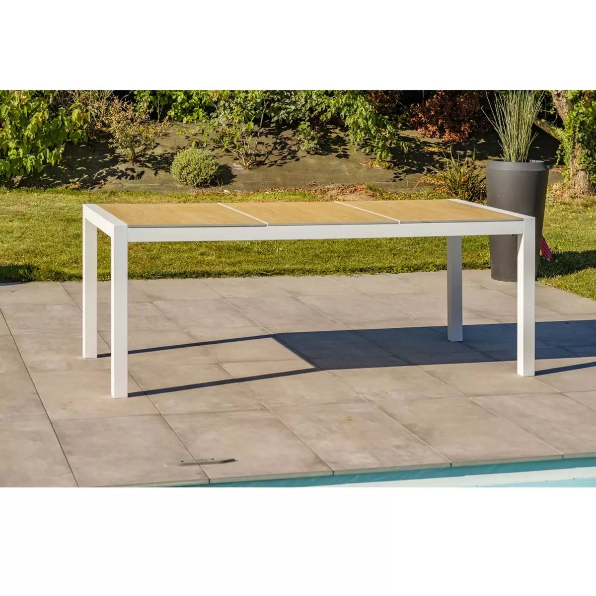 DCB GARDEN Table de jardin 195x90x75cm aluminium céramique blanc HELSINKI 