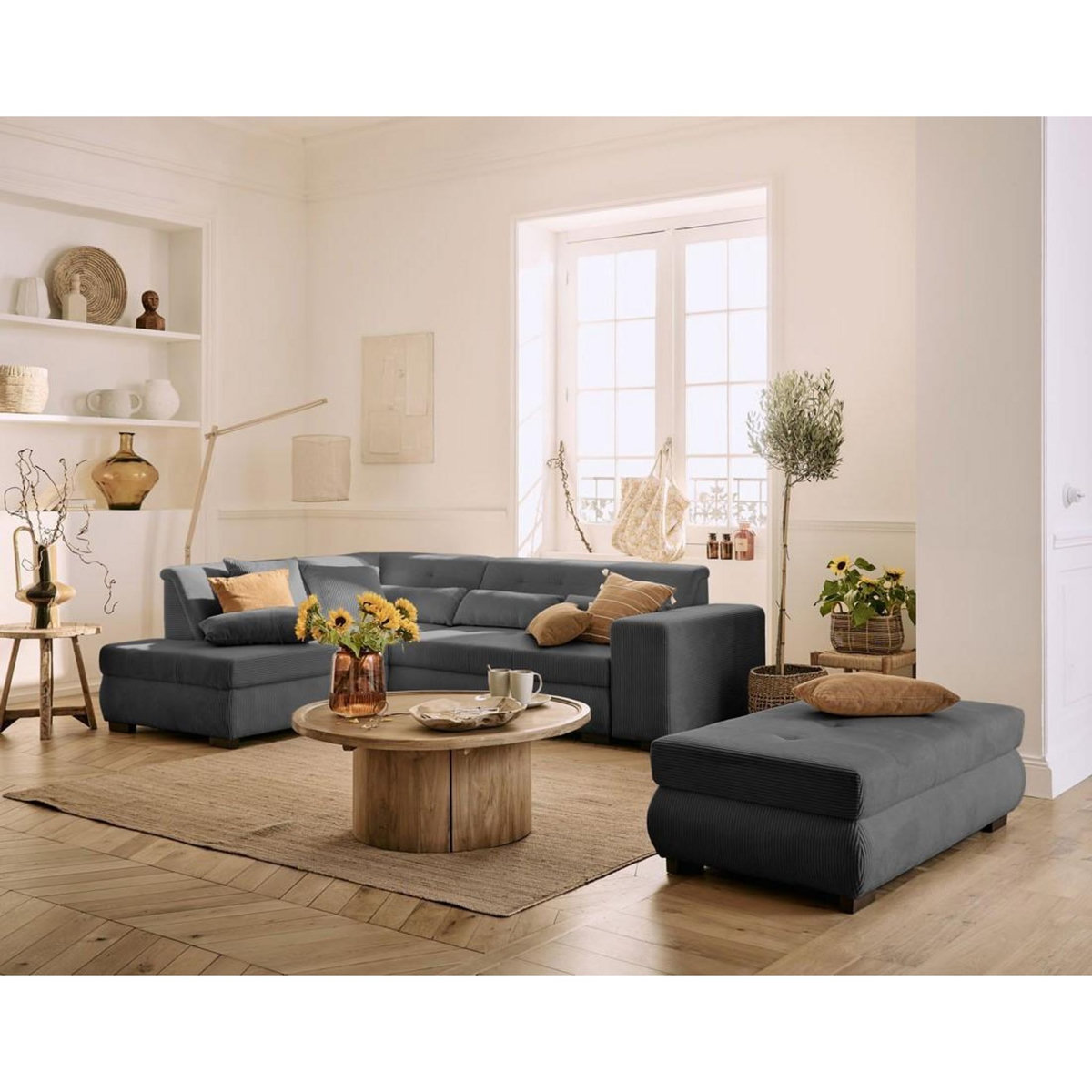 LISA DESIGN Vermont - canapé d'angle gauche - 5 places - convertible - en velours côtelé