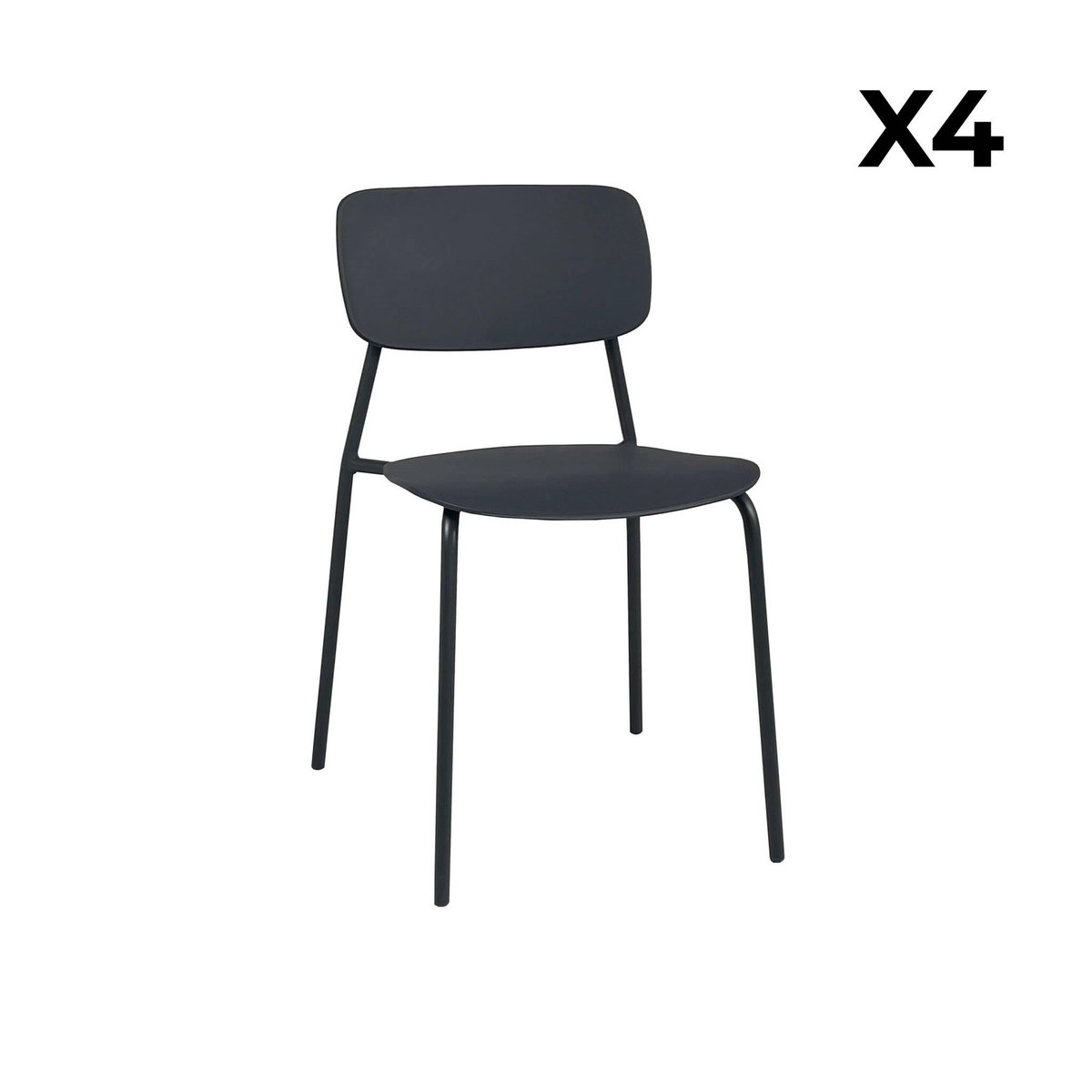 SWEEEK Lot de 4 chaises de jardin empilables acier et plastique anthracite - Liva