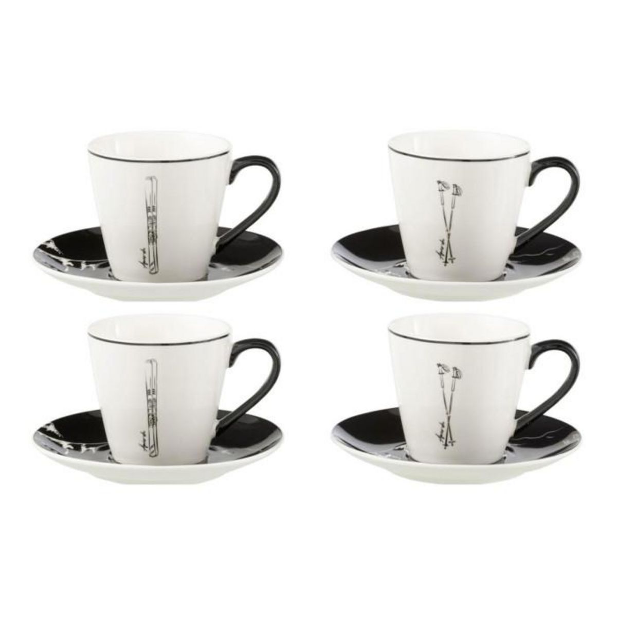 Paris Prix Lot de 4 Tasses à Thé & Sous-Tasses  Après-Ski  22cl Blanc