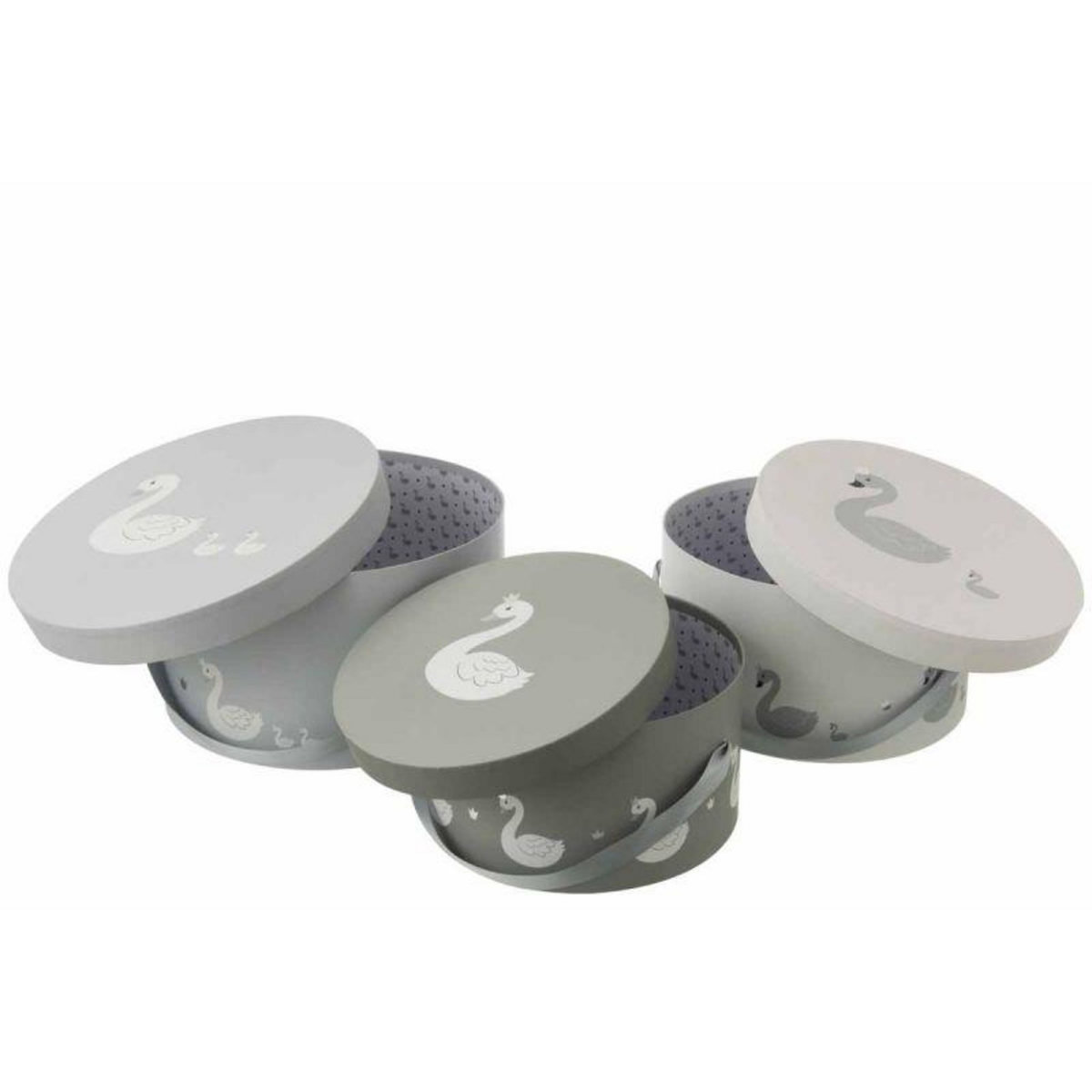 Paris Prix Lot de 3 Boîtes Déco  Cygne  32cm Blanc & Gris
