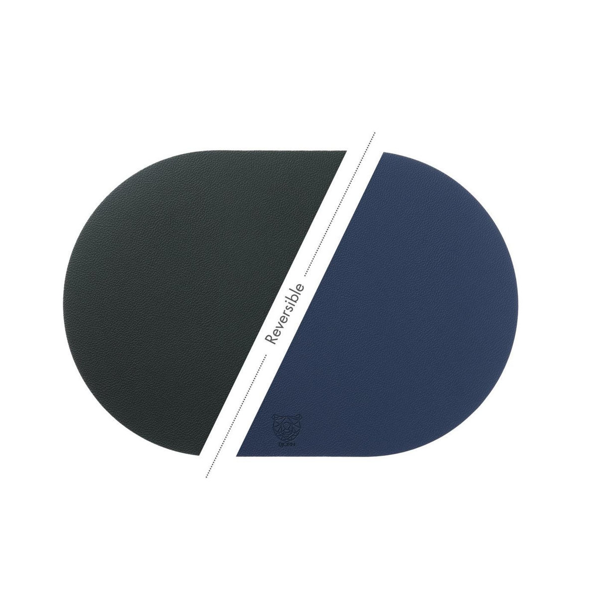 BJORN Set de table ovale réversible - 6 pièces - Cuir recyclé bleu nuit et gris anthracite