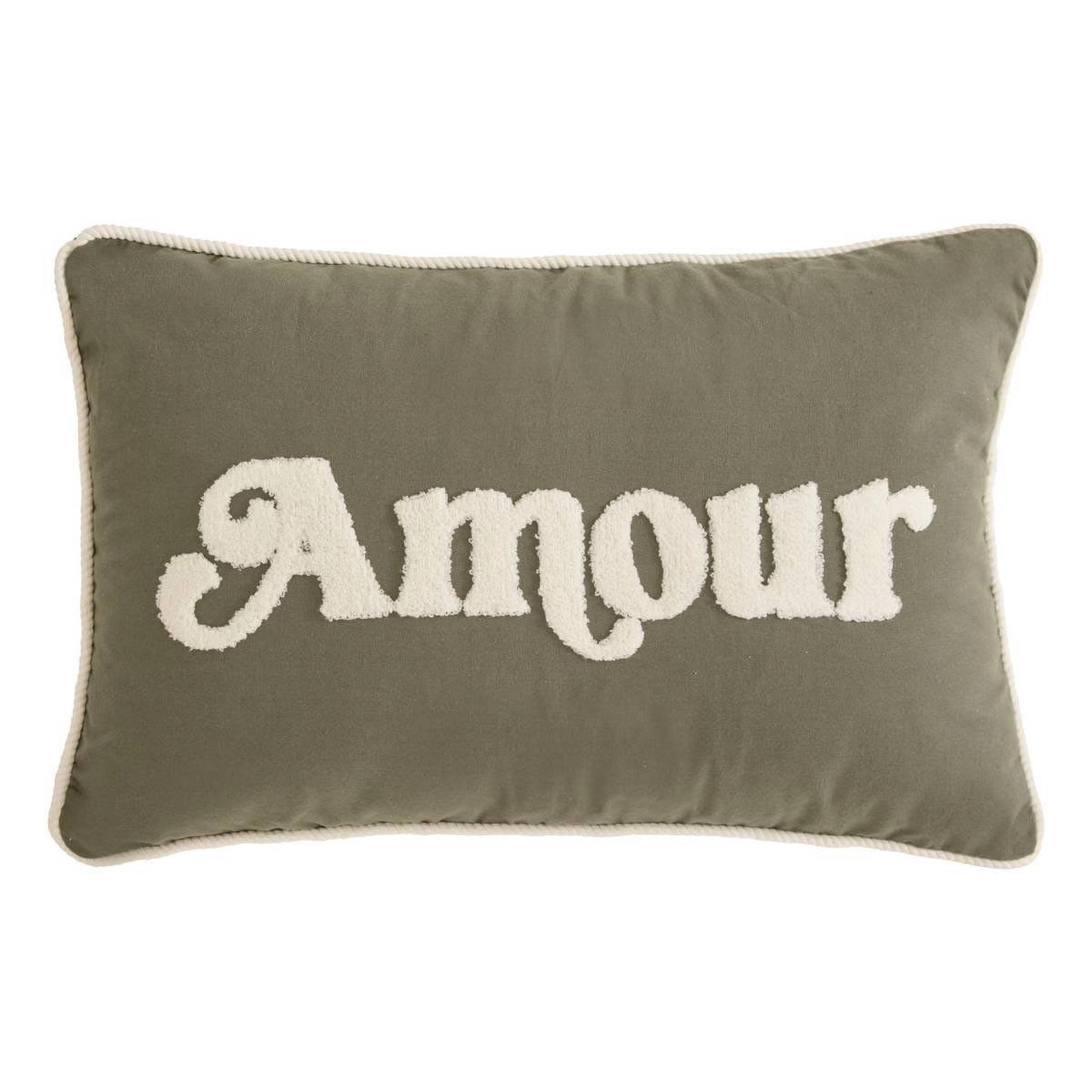 ATMOSPHERA Coussin déco brodé  chéri  38x58cm kaki