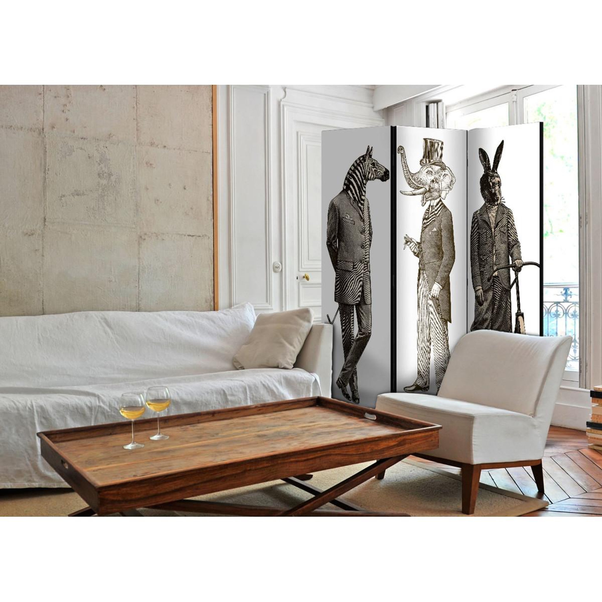Voir la diapositive 2 : Paris Prix Paravent 3 volets  elegant zoo  135x172cm