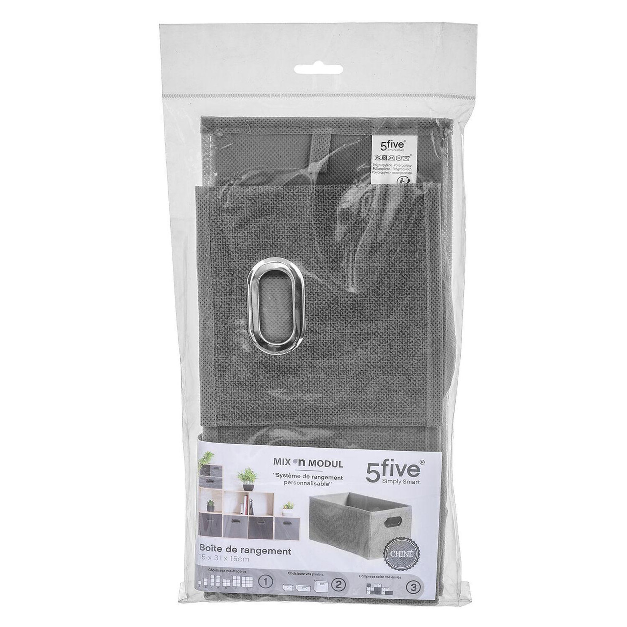 Voir la diapositive 3 : TOILINUX Lot de 2 boites de rangement largeur 31 x hauteur 15 cm - gris clair chiné