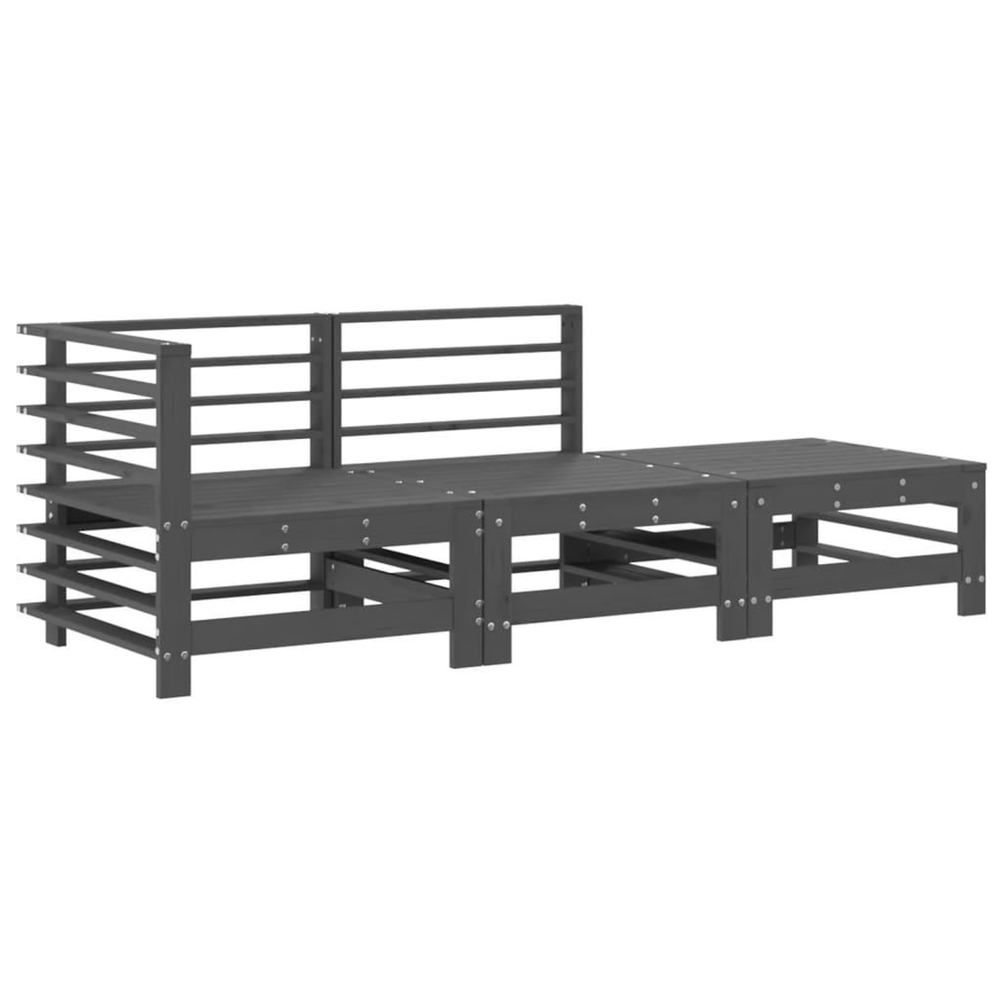Voir la diapositive 3 : VIDAXL Salon de jardin 3 pcs avec coussins gris bois massif