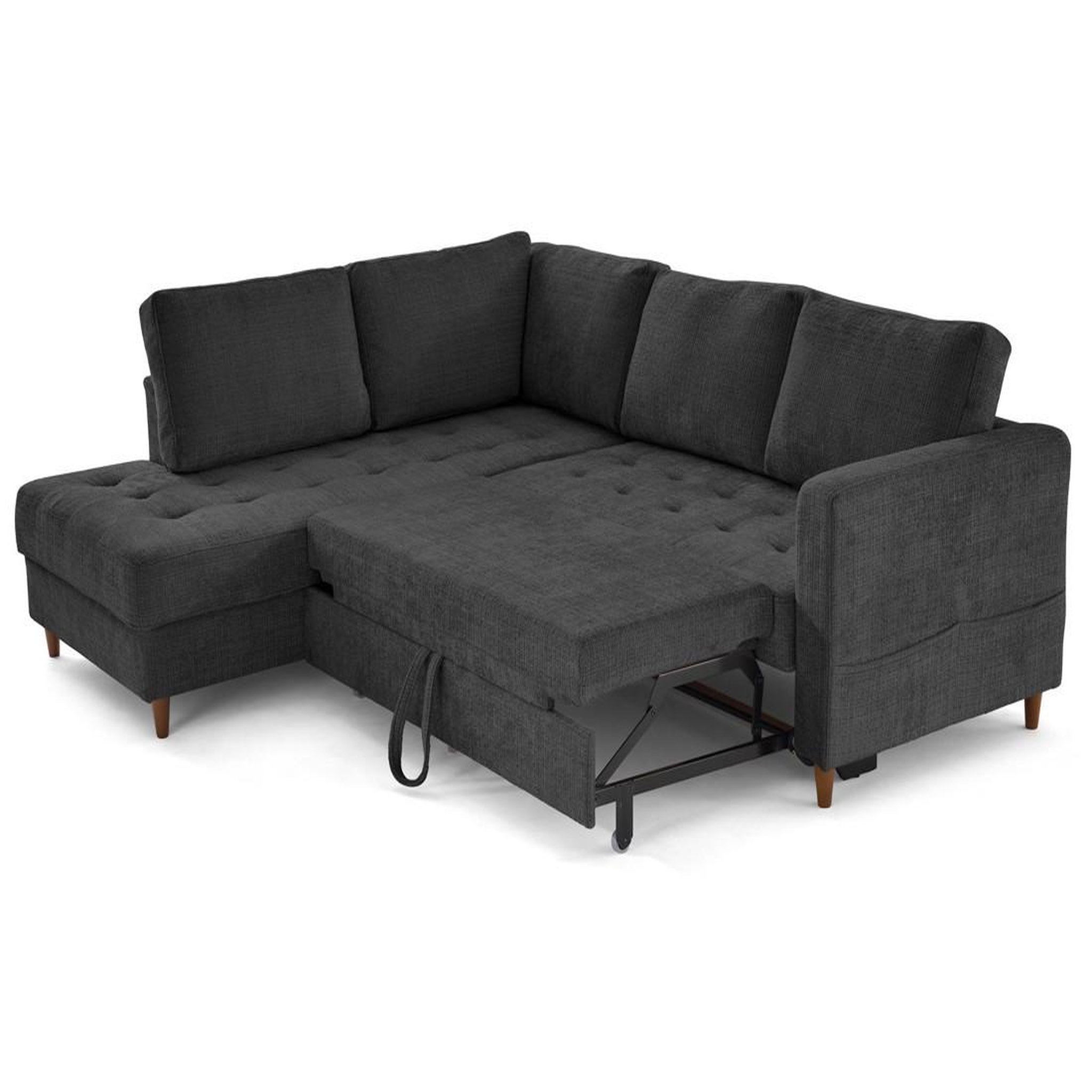 Voir la diapositive 2 : BEST MOBILIER Anna - canapé d'angle gauche 5 places convertible en velours texturé