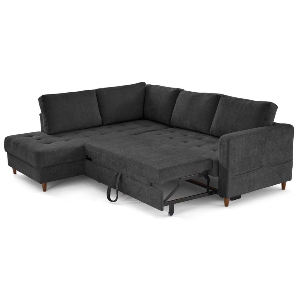 LISA DESIGN Anna - canapé d'angle gauche 5 places convertible en velours texturé